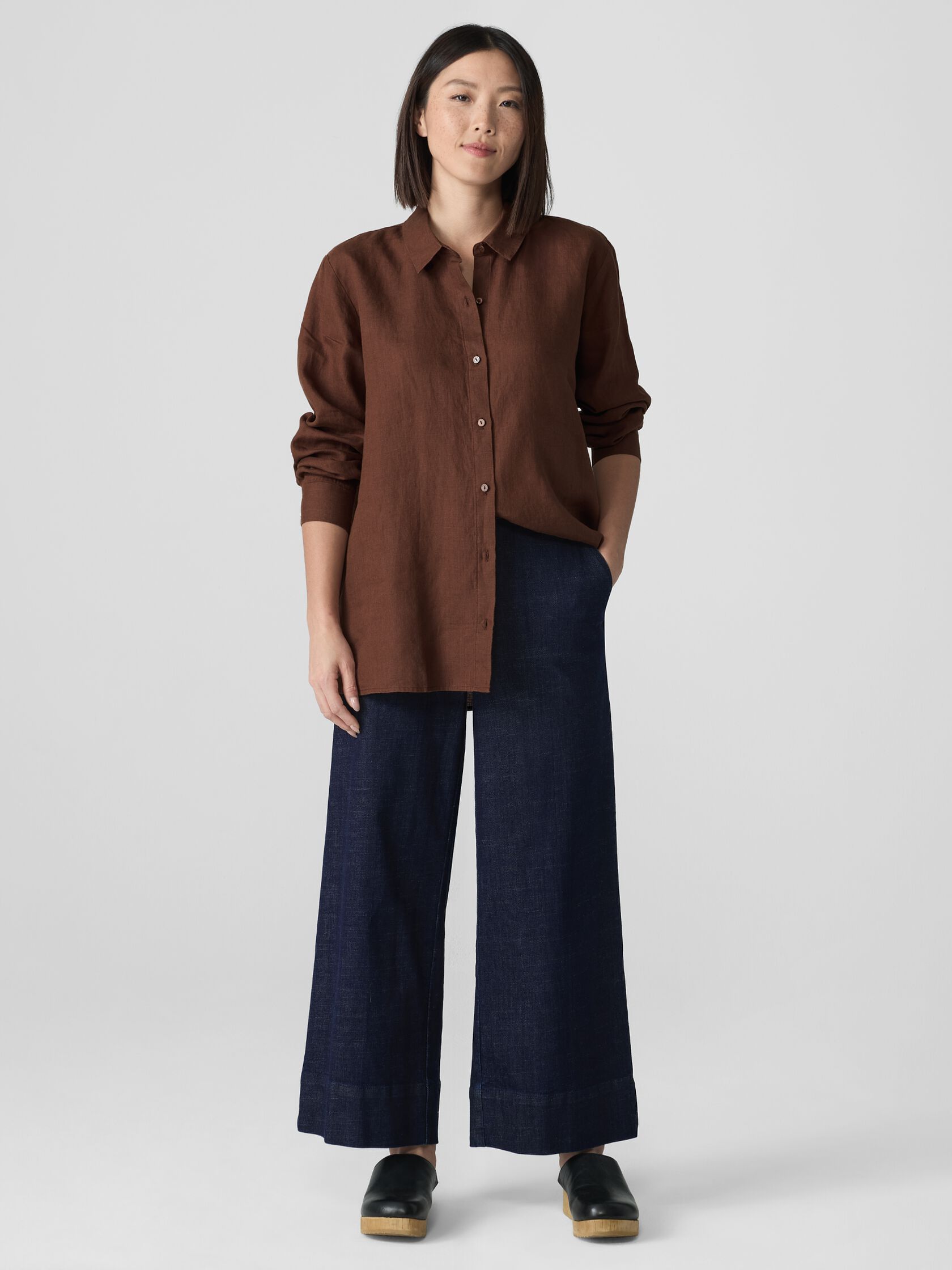 Cotton Stretch Denim Wide-Leg Jean