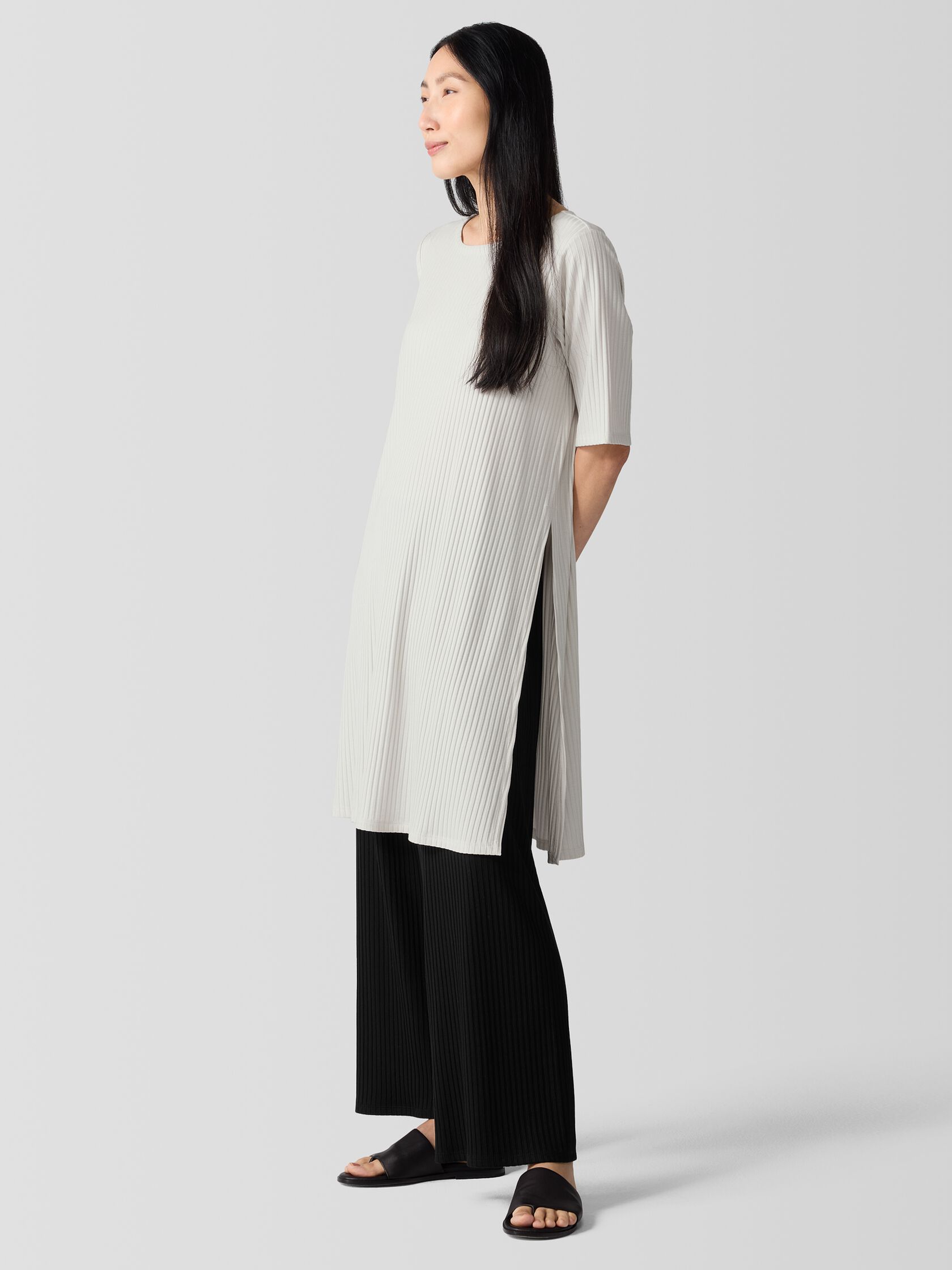 Textured Stretch Rib Ballet Neck Top