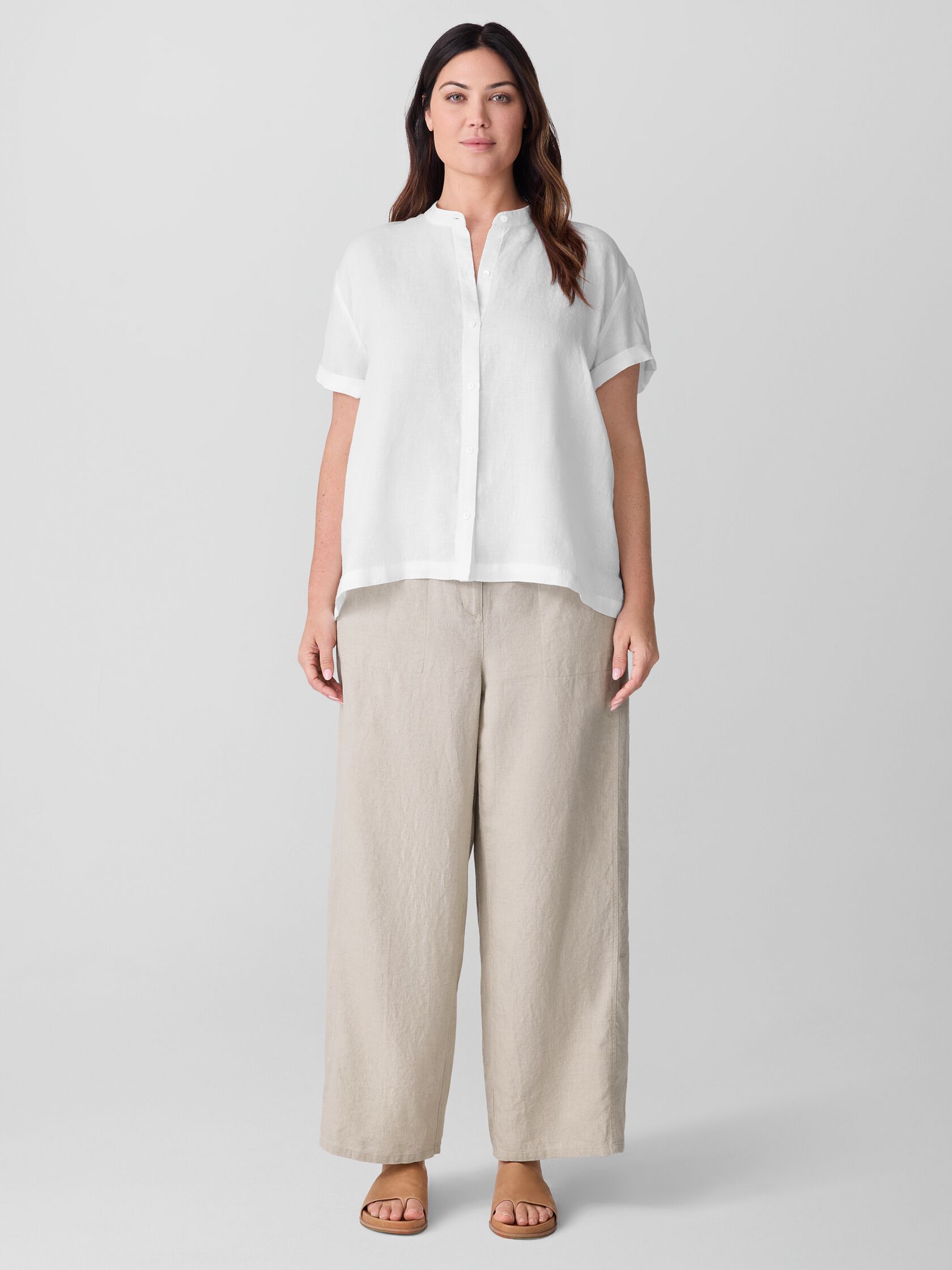 Organic Handkerchief Linen Band Collar Shirt