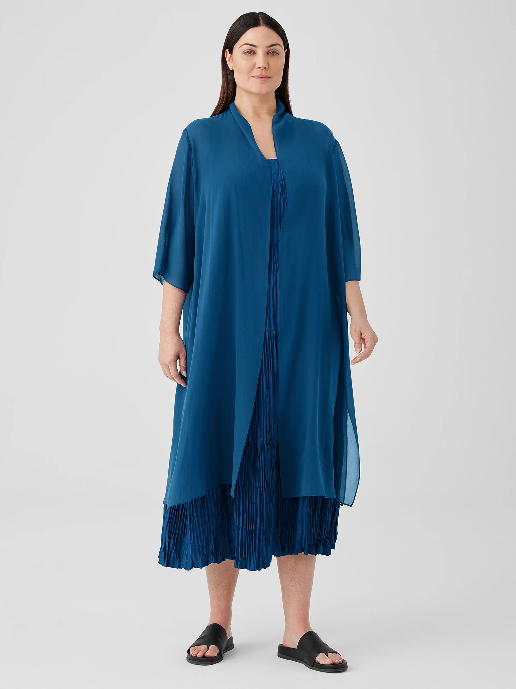 Sheer Silk Georgette High Collar Jacket