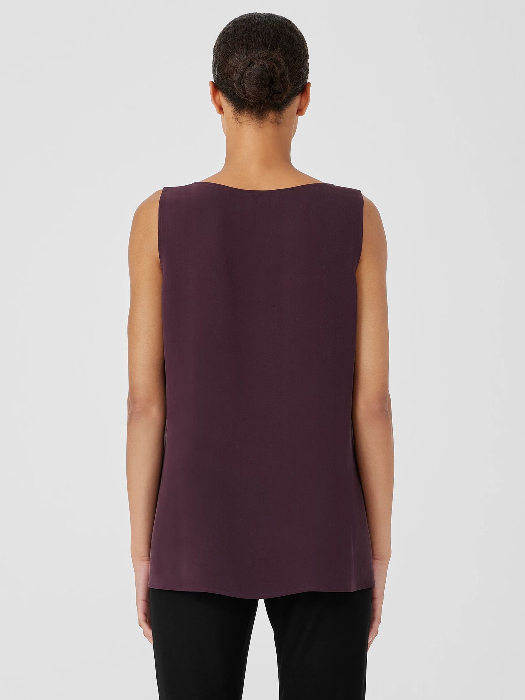 Silk Georgette Crepe Ballet Neck Long Tank