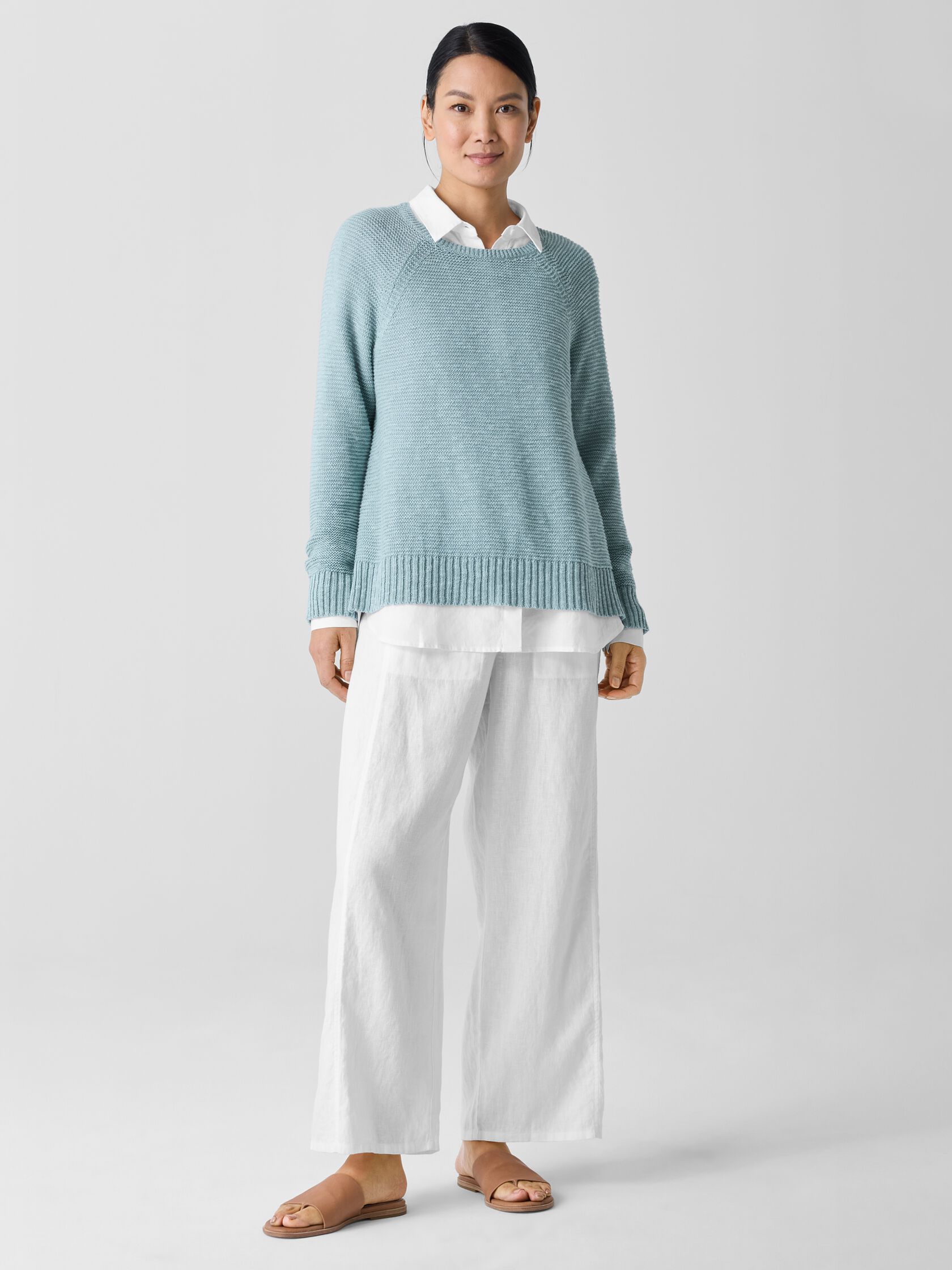 Organic Linen Cotton Slub Crew Neck Top