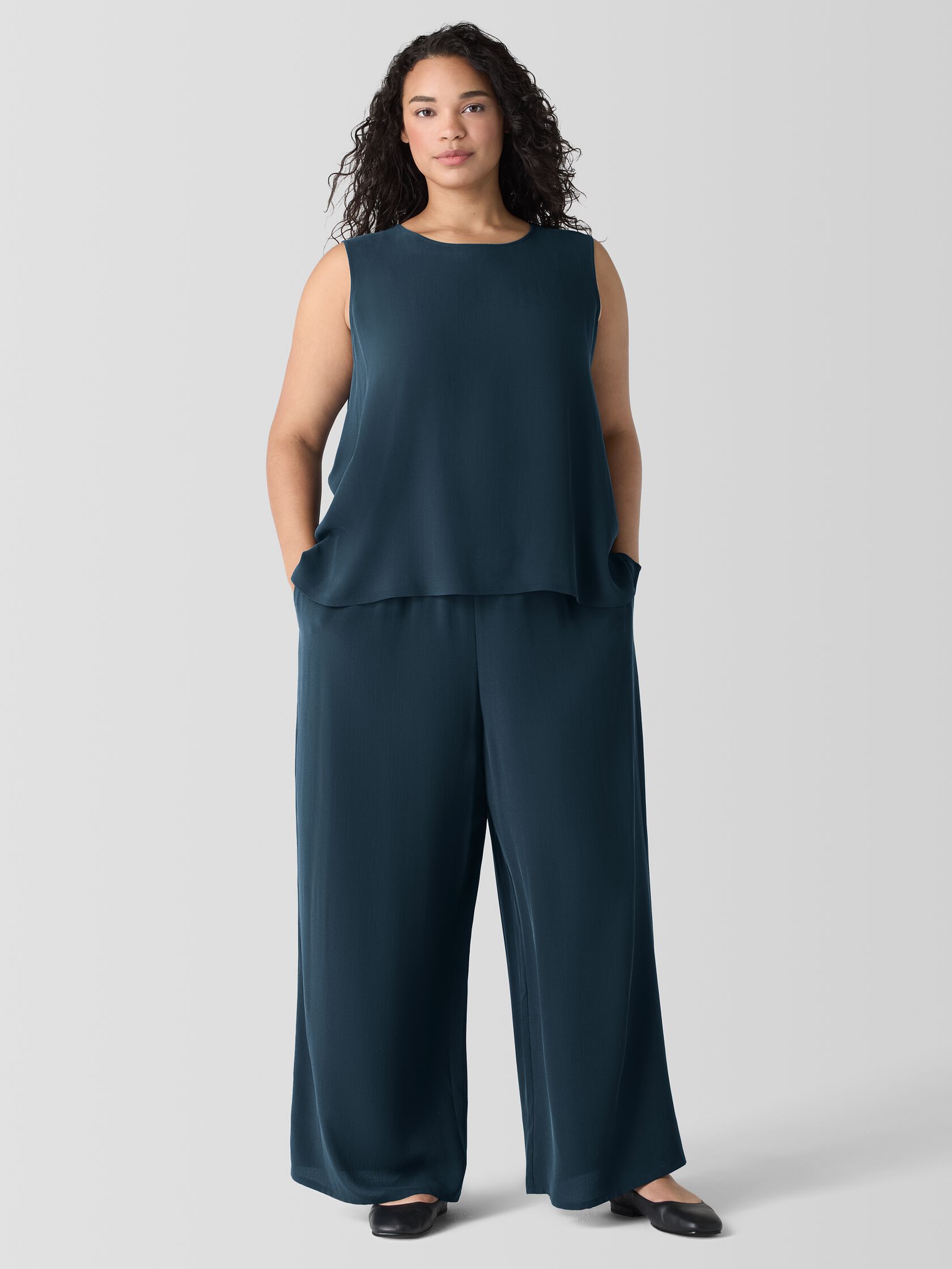 Silk Georgette Crepe Wide-Leg Pant