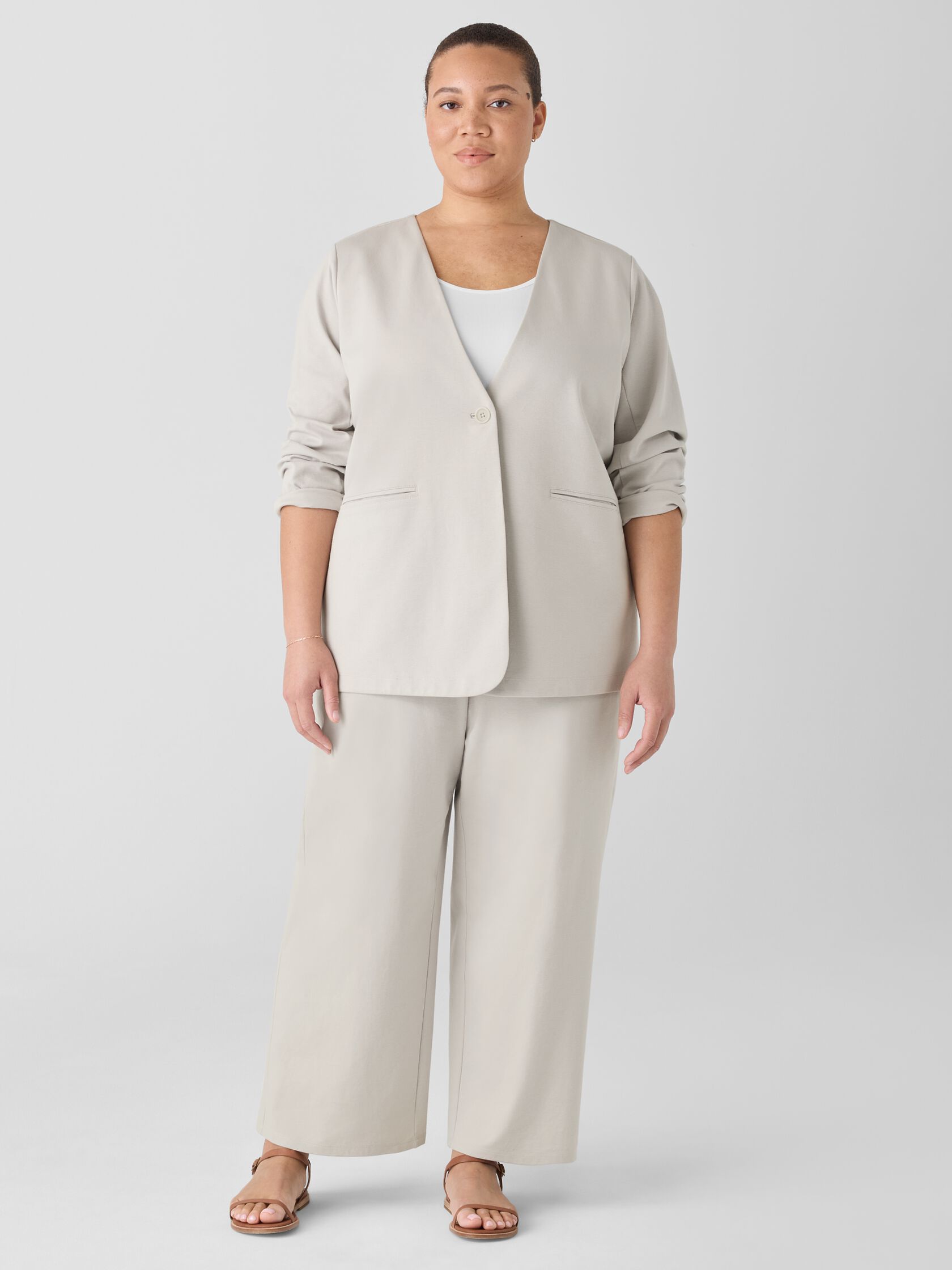 Cotton Blend Ponte V-Neck Blazer