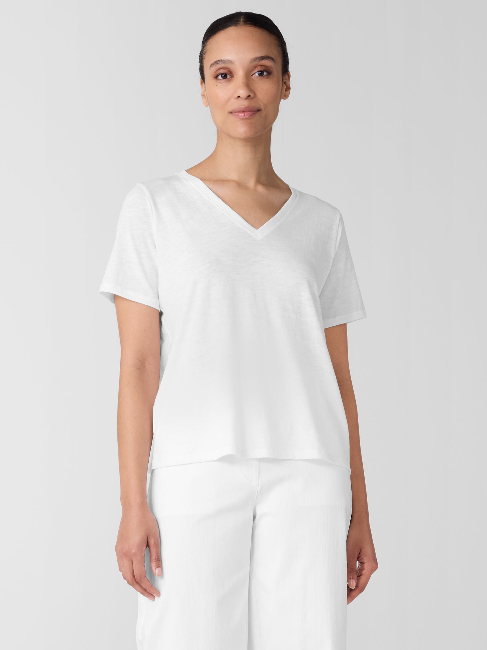 Organic Cotton Slubby Jersey V-Neck Tee