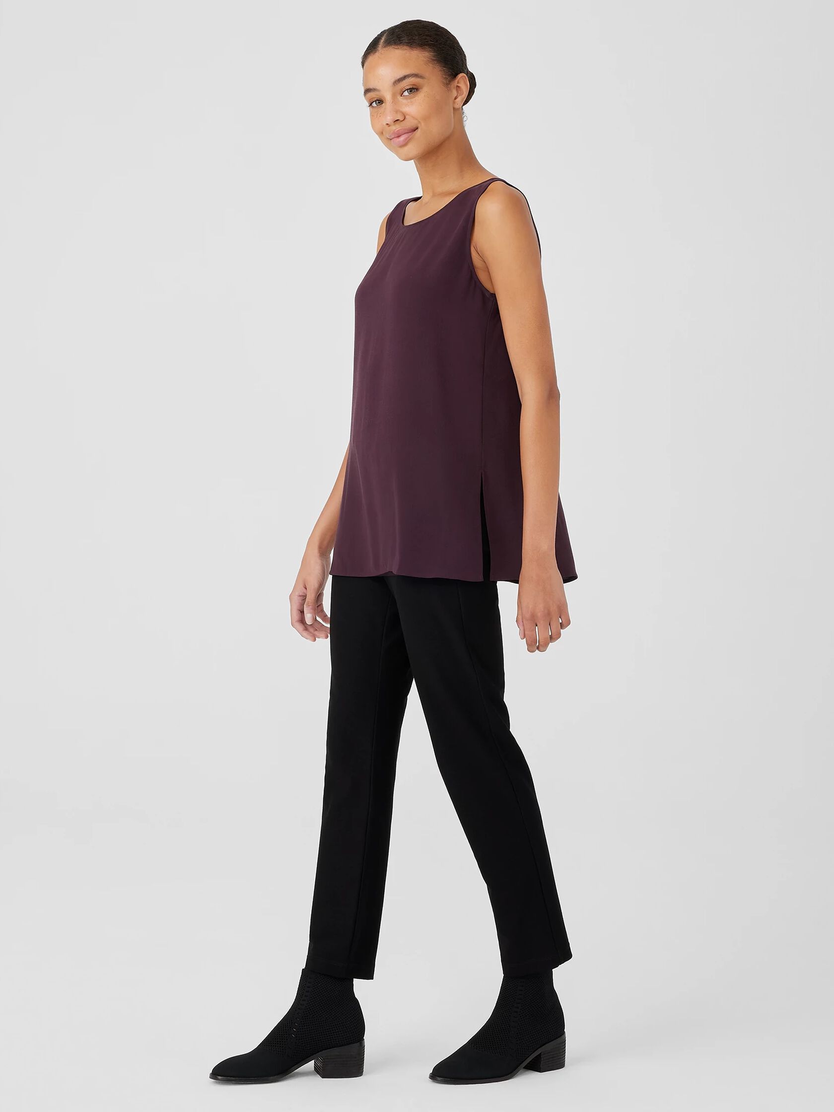 Silk Georgette Crepe Ballet Neck Long Tank
