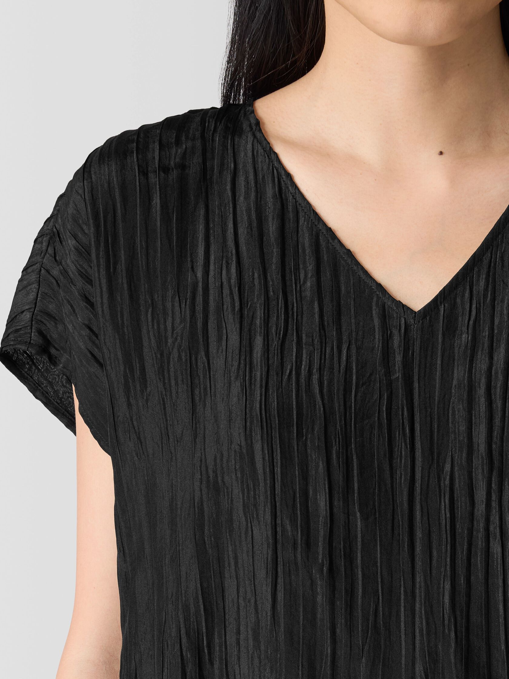 Textured Silk Jacquard V-Neck Top