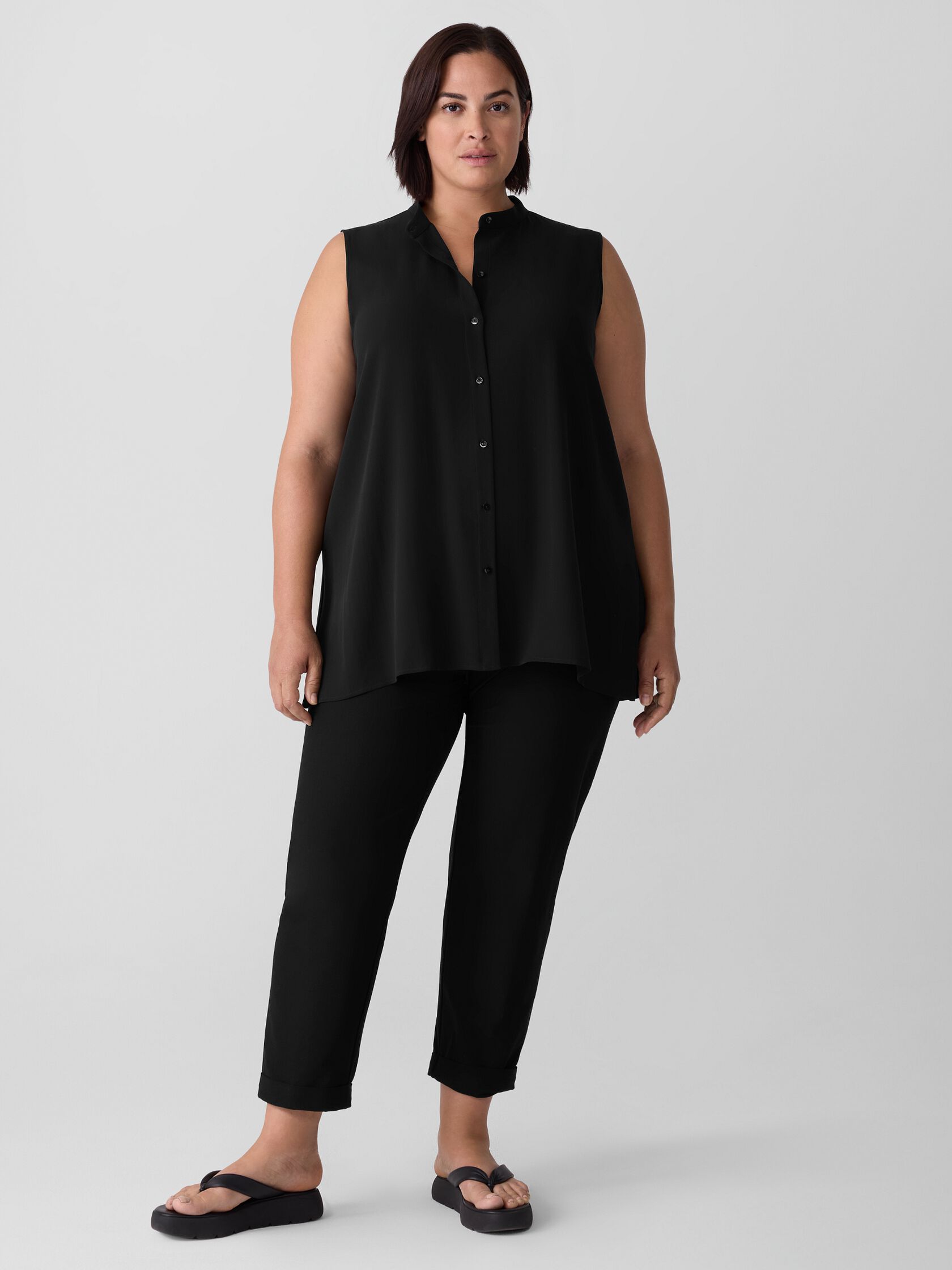 Silk Georgette Crepe Sleeveless Shirt