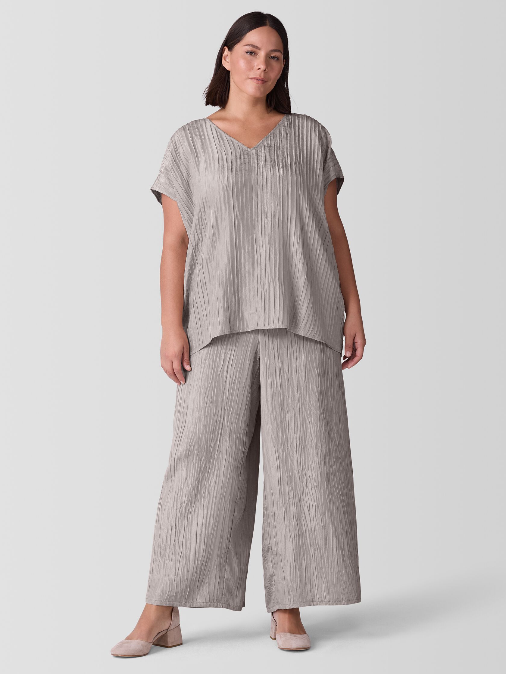 Textured Silk Jacquard V-Neck Top