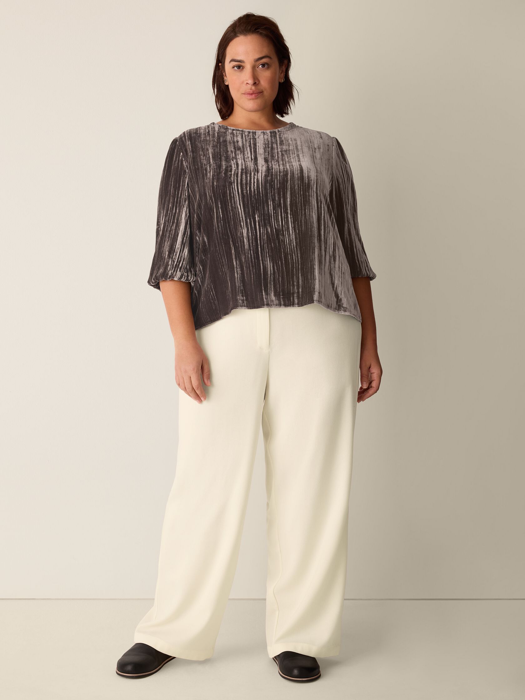 Crushed Velvet Round Neck Top