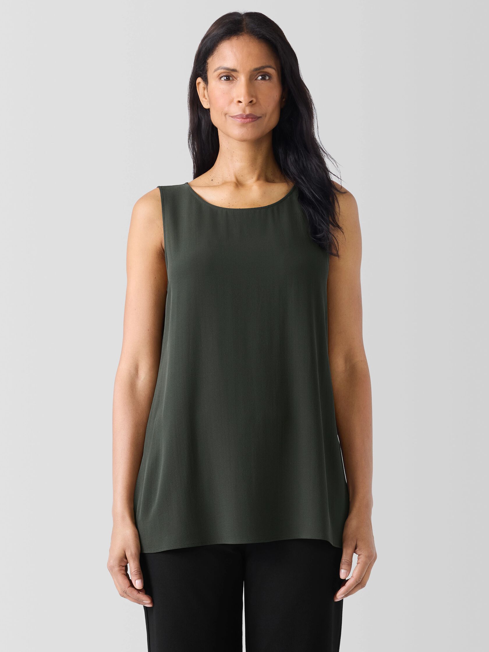 Silk Georgette Crepe Ballet Neck Long Tank
