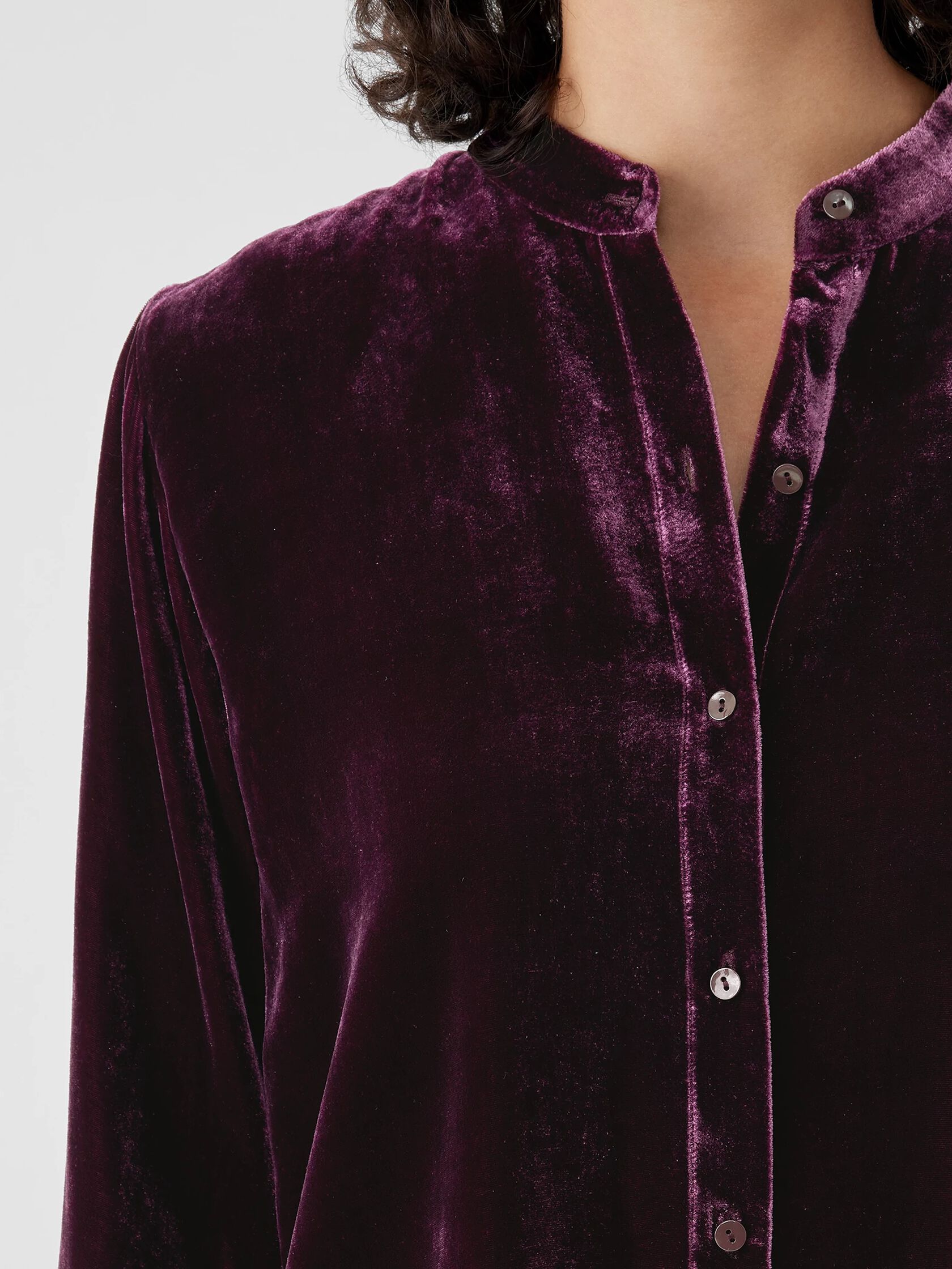 Velvet Band Collar Long Shirt