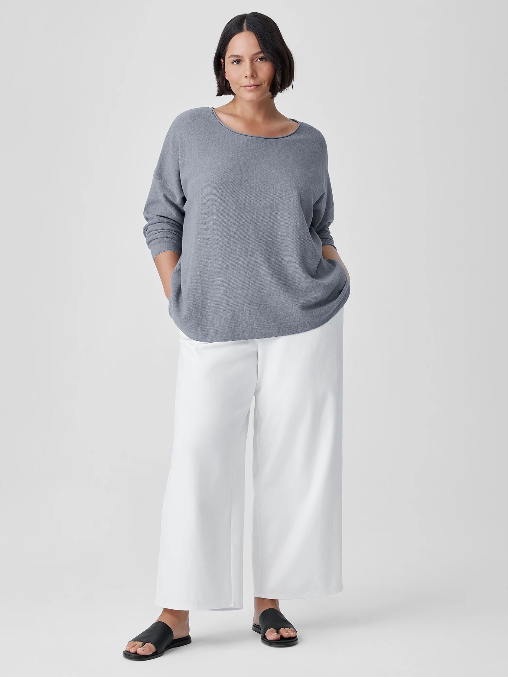 Organic Linen Cotton Jewel Neck Box-Top