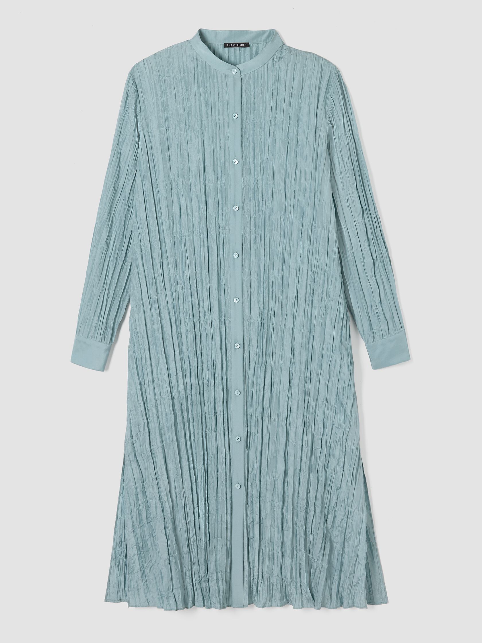 Crushed Silk Band Collar Long Shirt