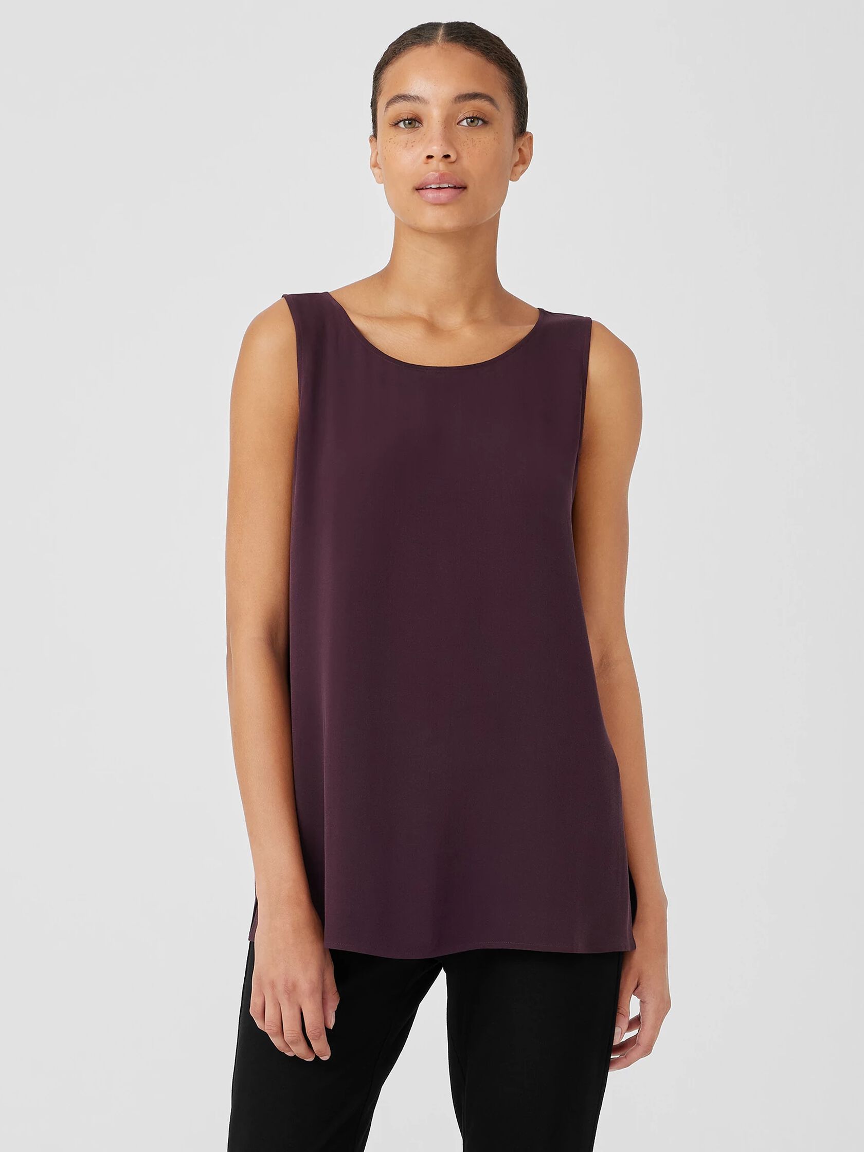 Silk Georgette Crepe Ballet Neck Long Tank