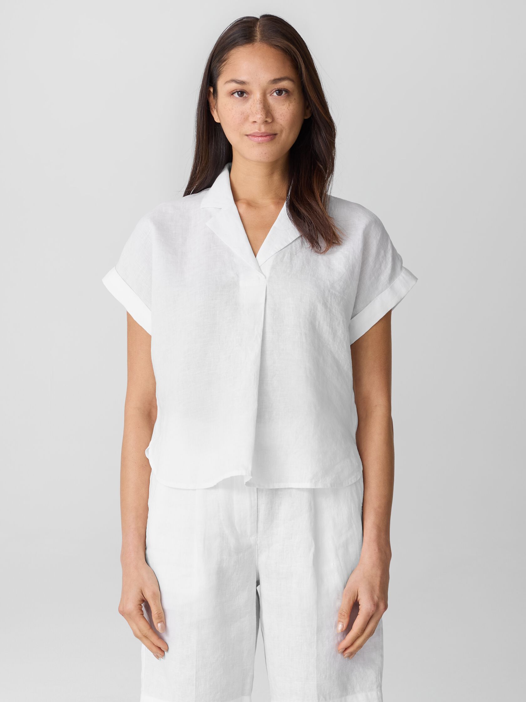 Organic Handkerchief Linen Notch Collar Top