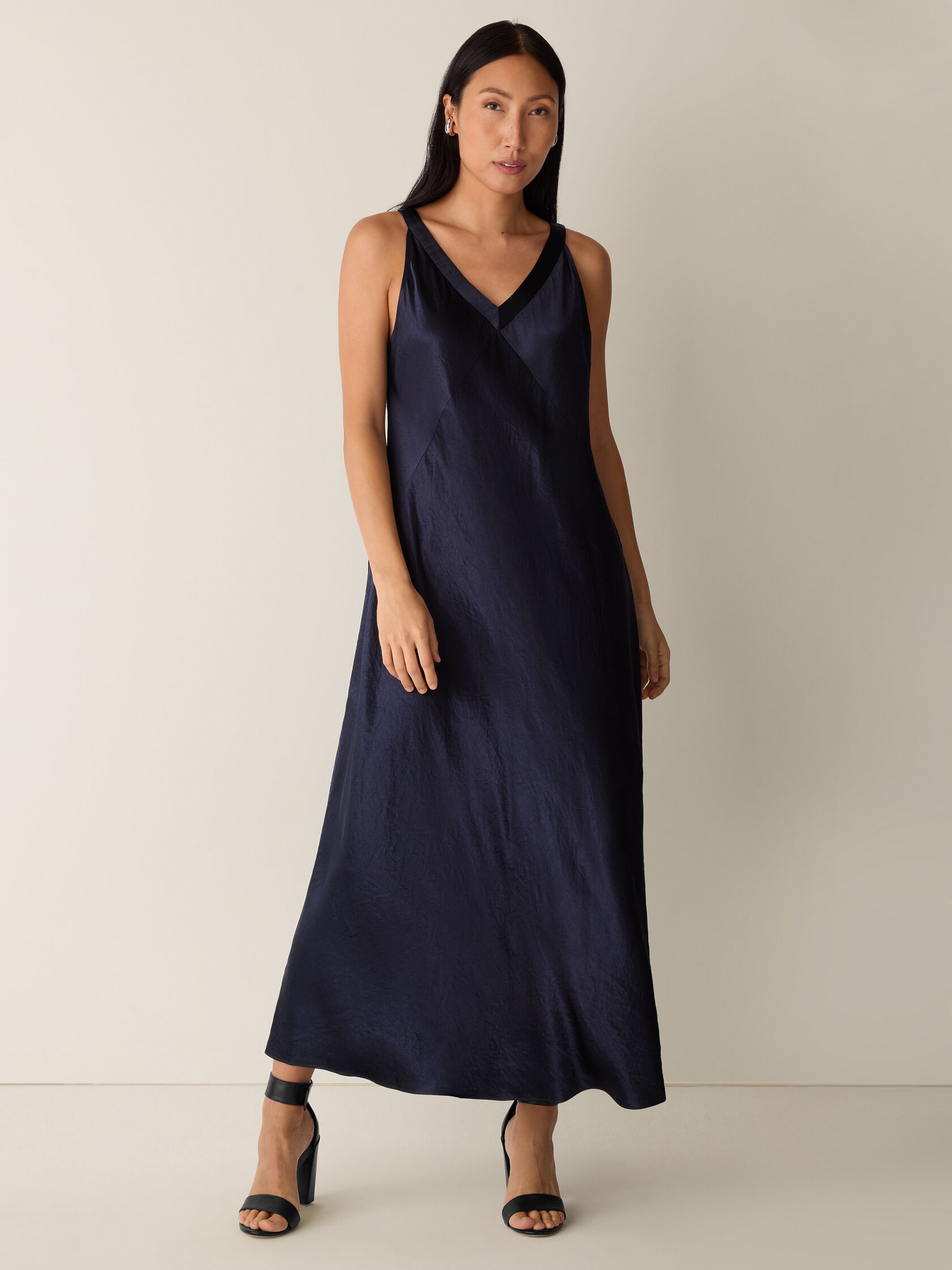 Textured Satin V-Neck Dress