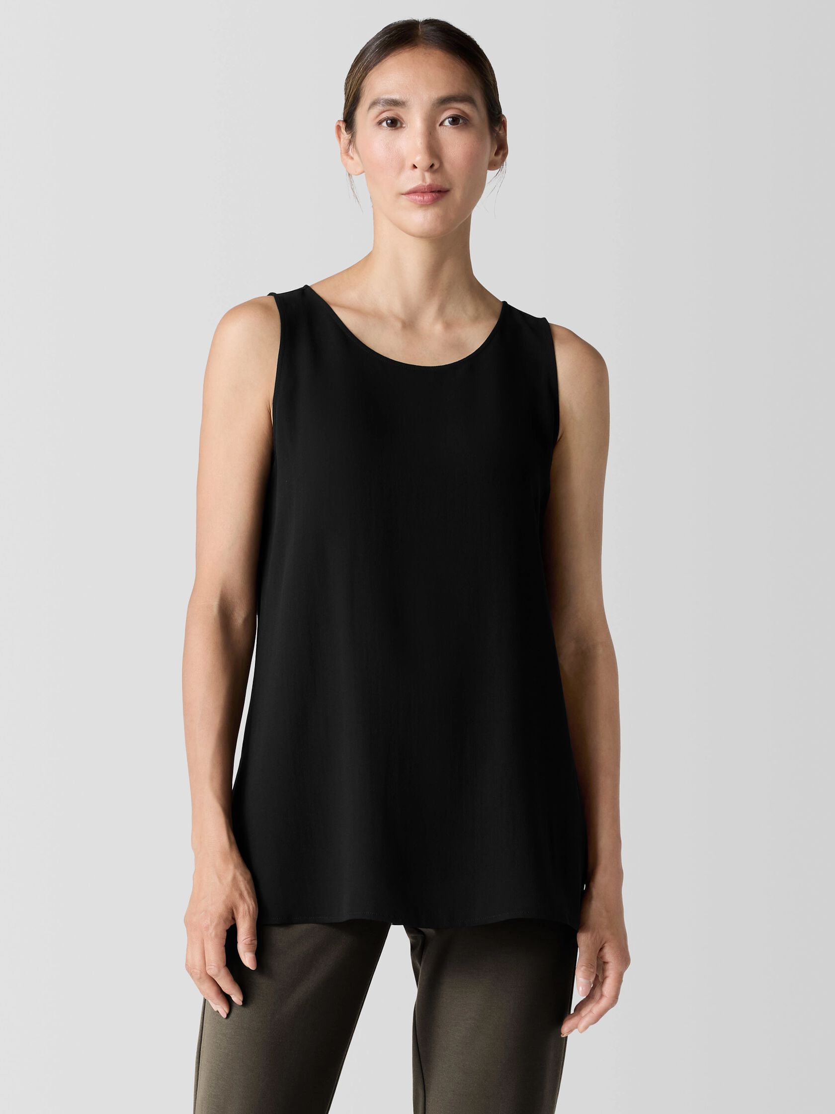 Silk Georgette Crepe Ballet Neck Long Tank