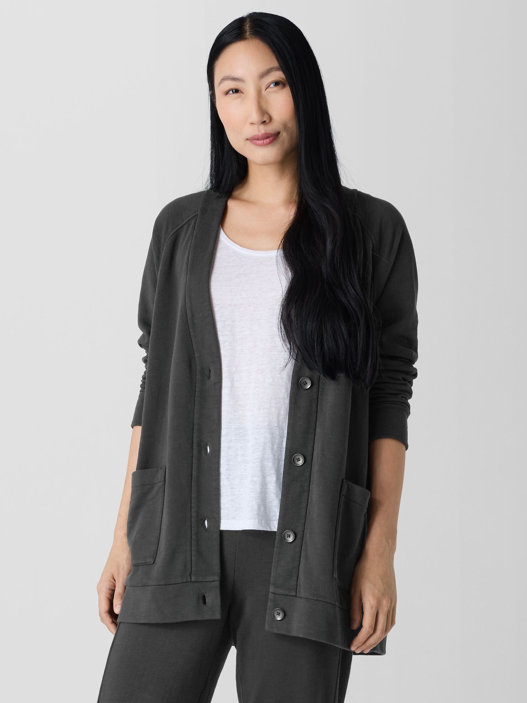 Garment-Dyed Terry Long Cardigan