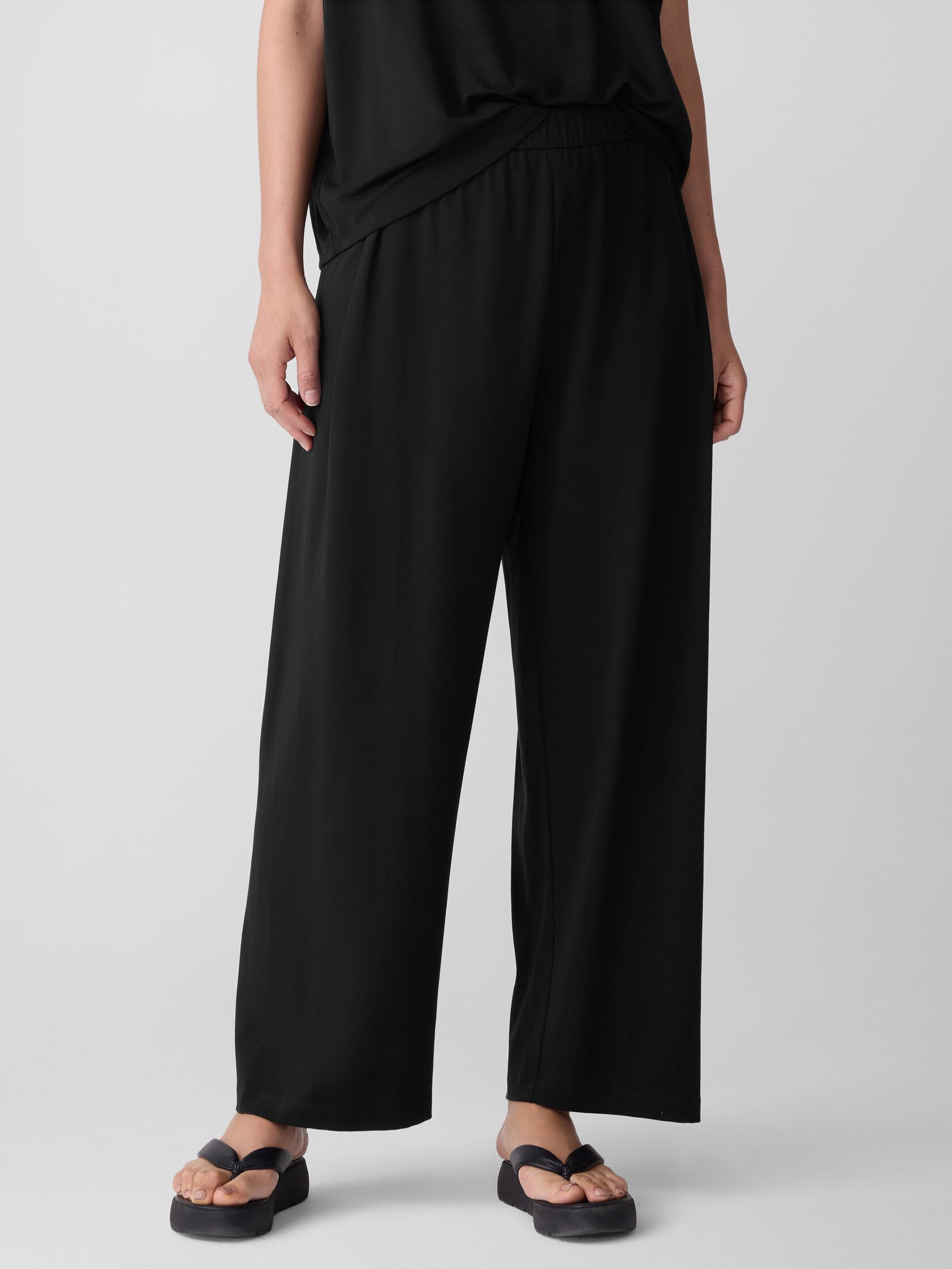 Stretch Jersey Knit Pleated Straight Pant