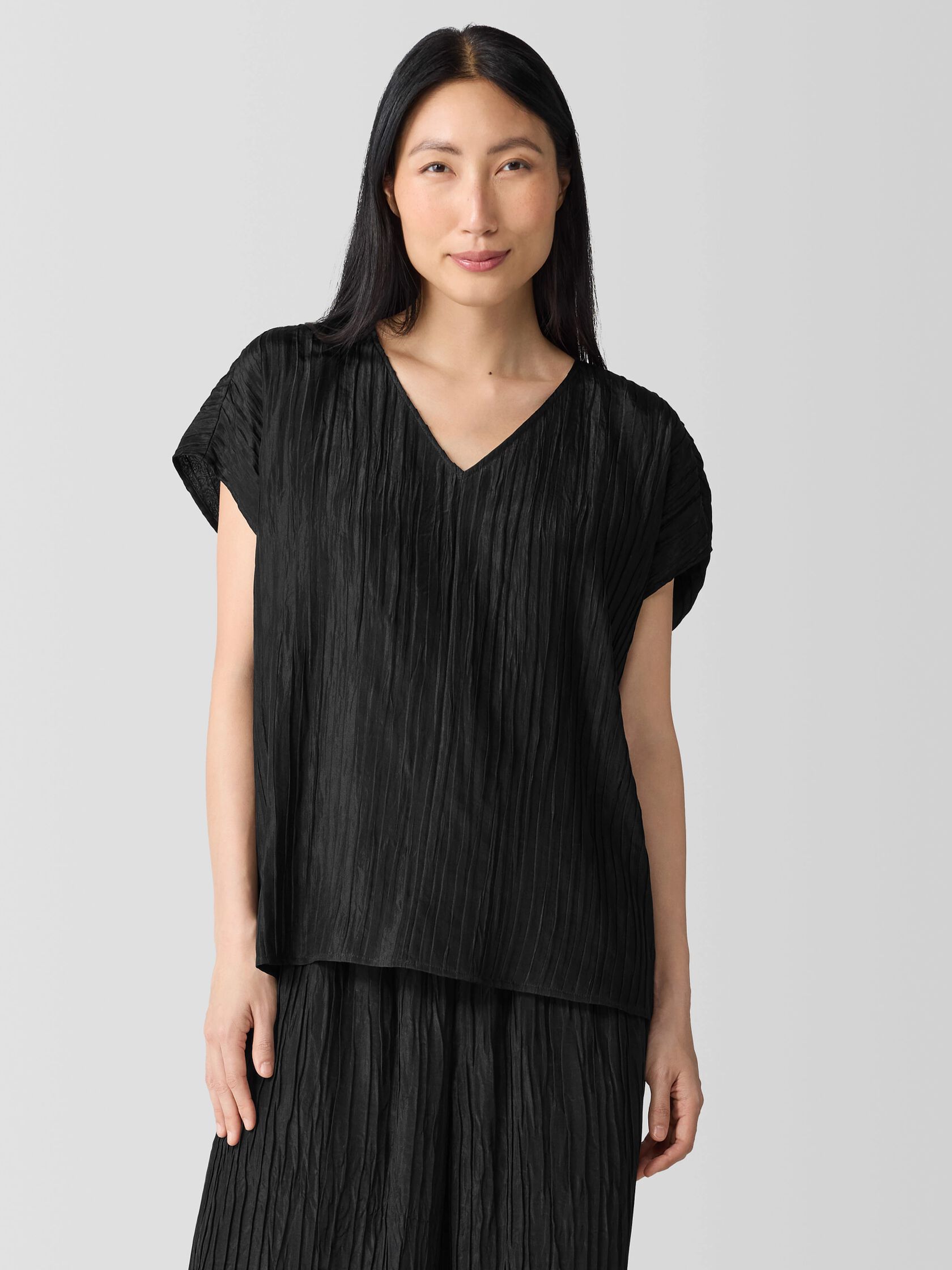 Textured Silk Jacquard V-Neck Top