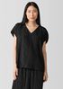 Textured Silk Jacquard V-Neck Top