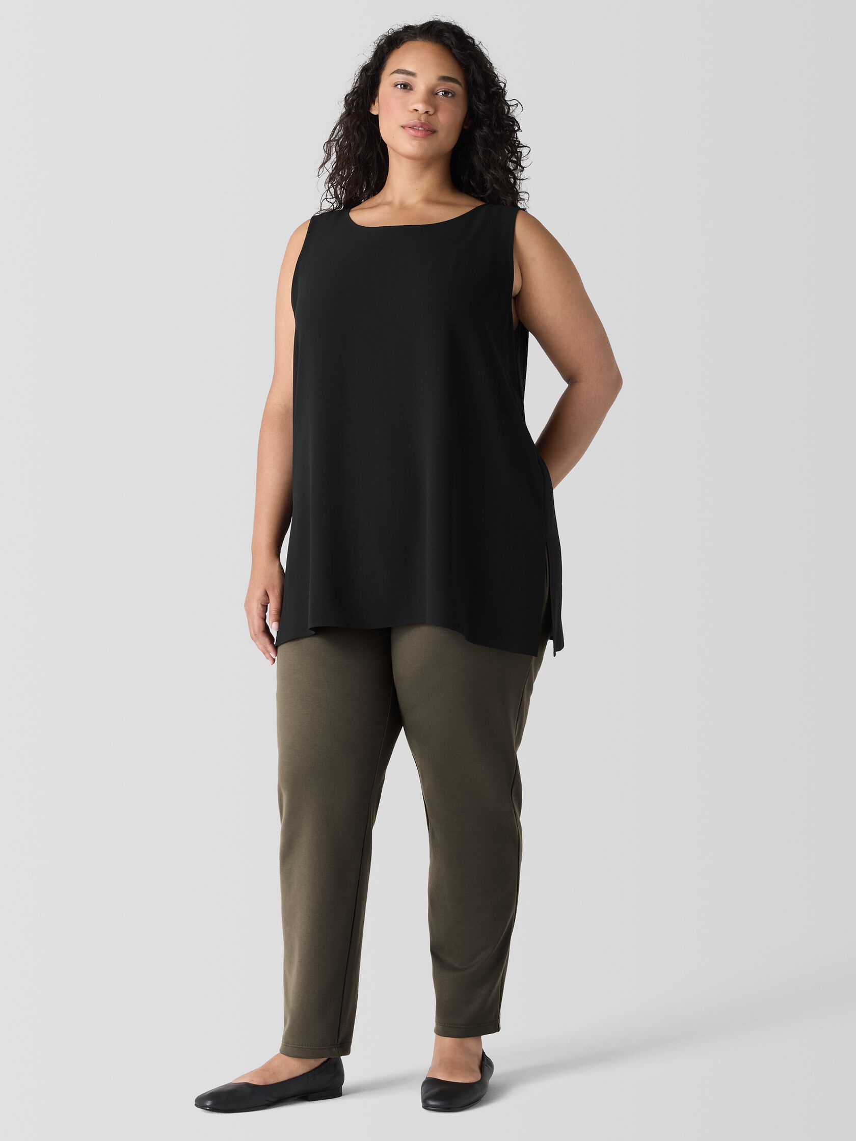 Silk Georgette Crepe Ballet Neck Long Tank