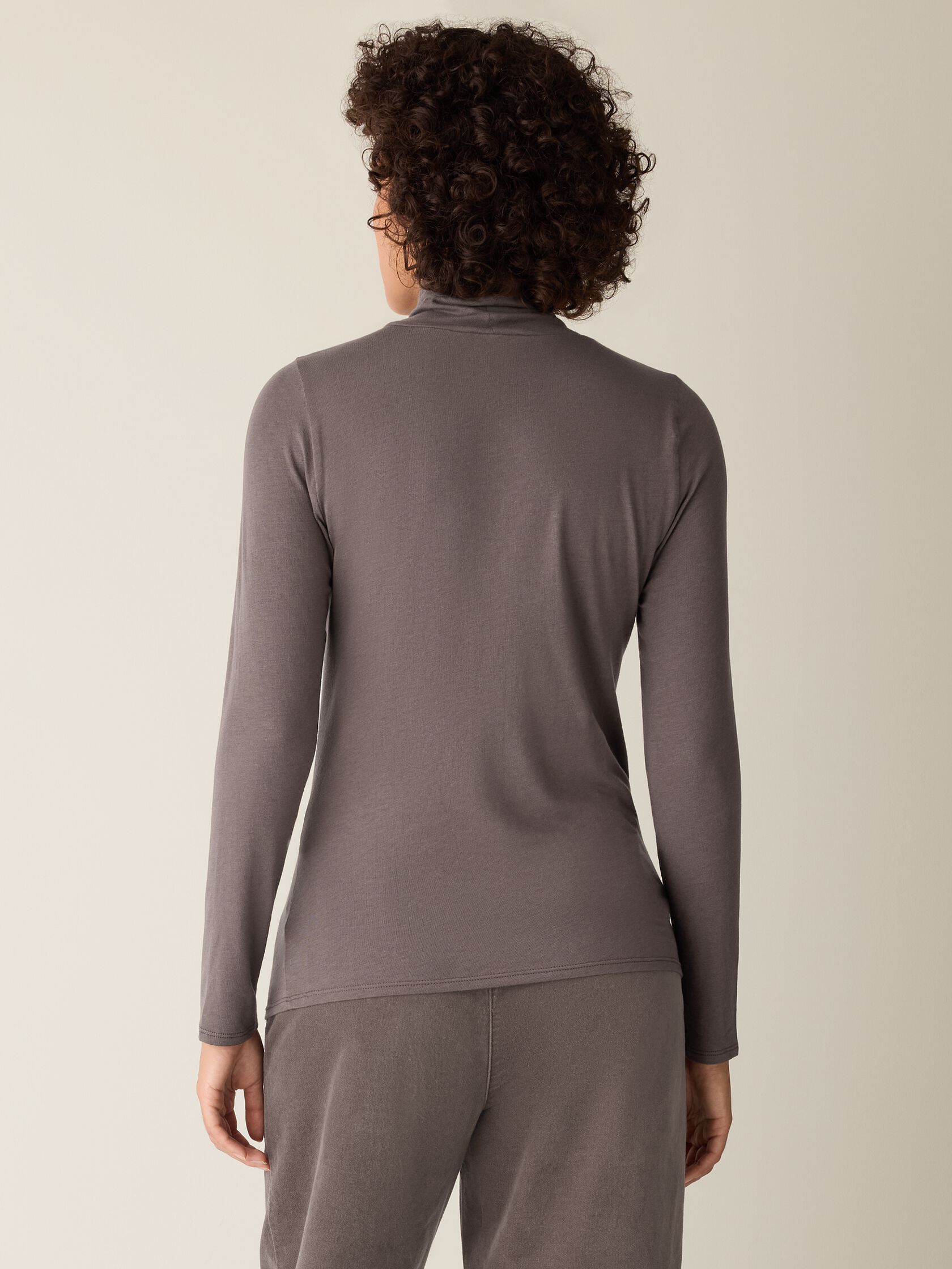 Sheer Cotton Blend Knit Turtleneck Top