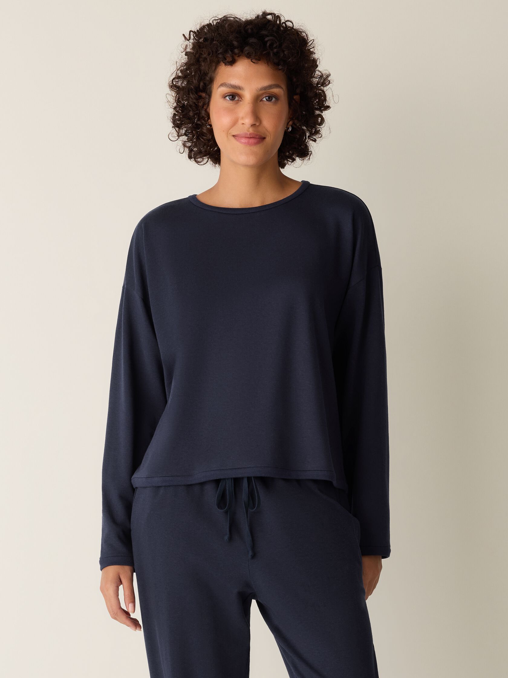Cozy Brushed Terry Hug Round Neck Box-Top