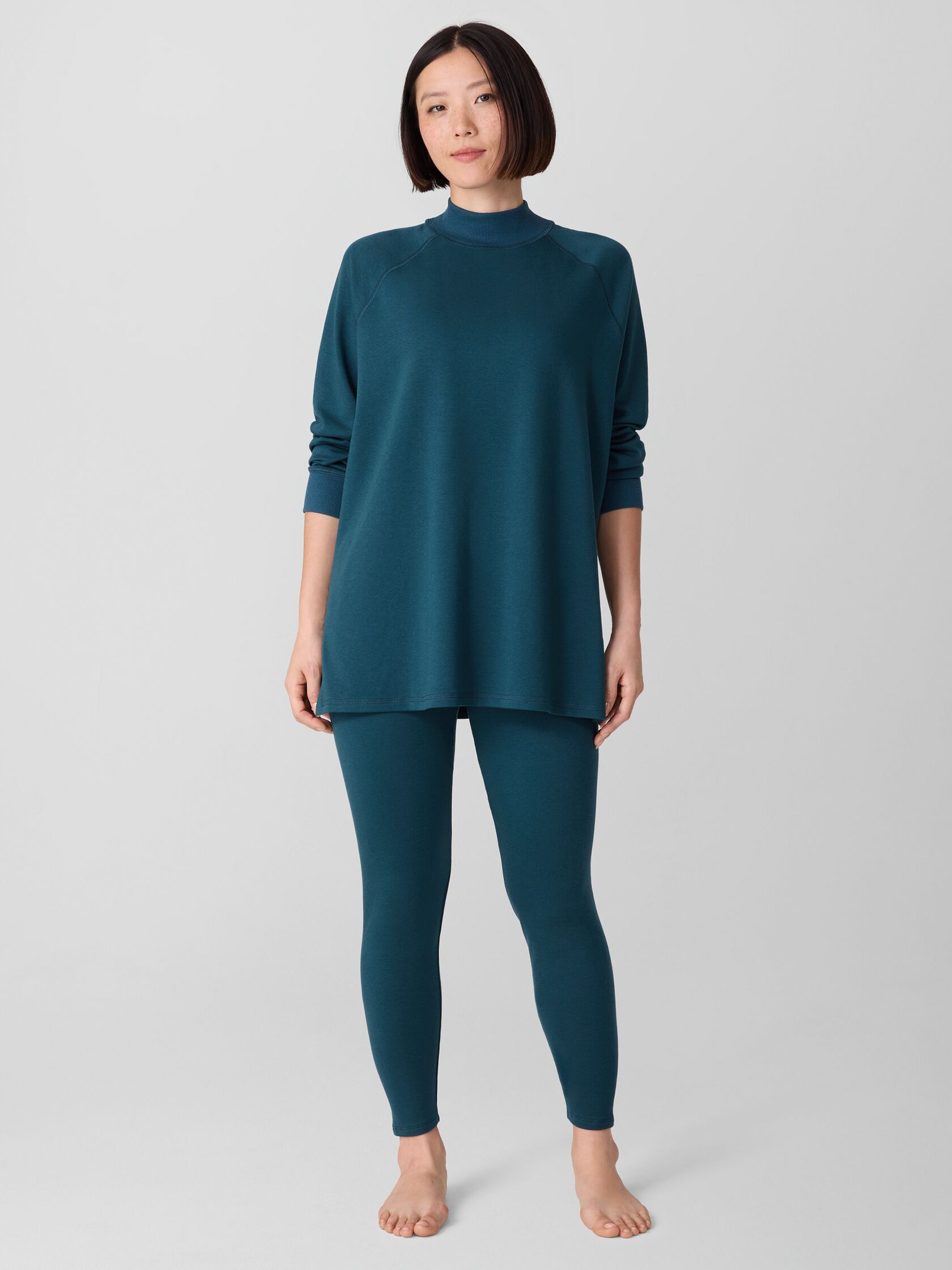 Cozy Brushed Terry Mock Neck Long Top