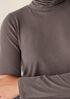 Sheer Cotton Blend Knit Turtleneck Top