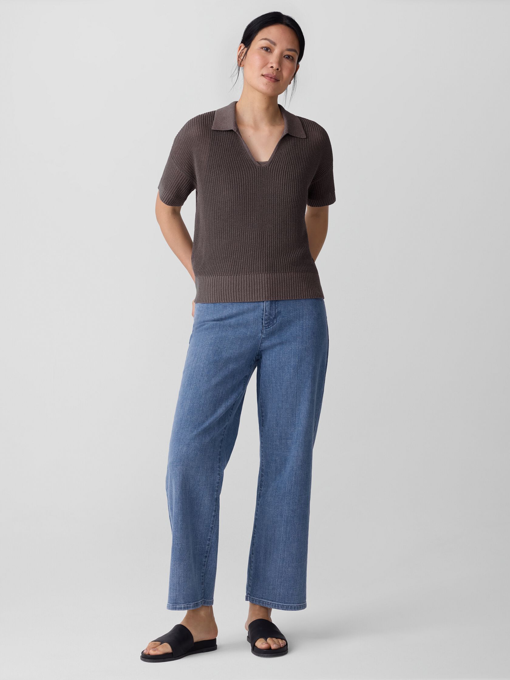 Cotton Silk Cord Split Neck Top