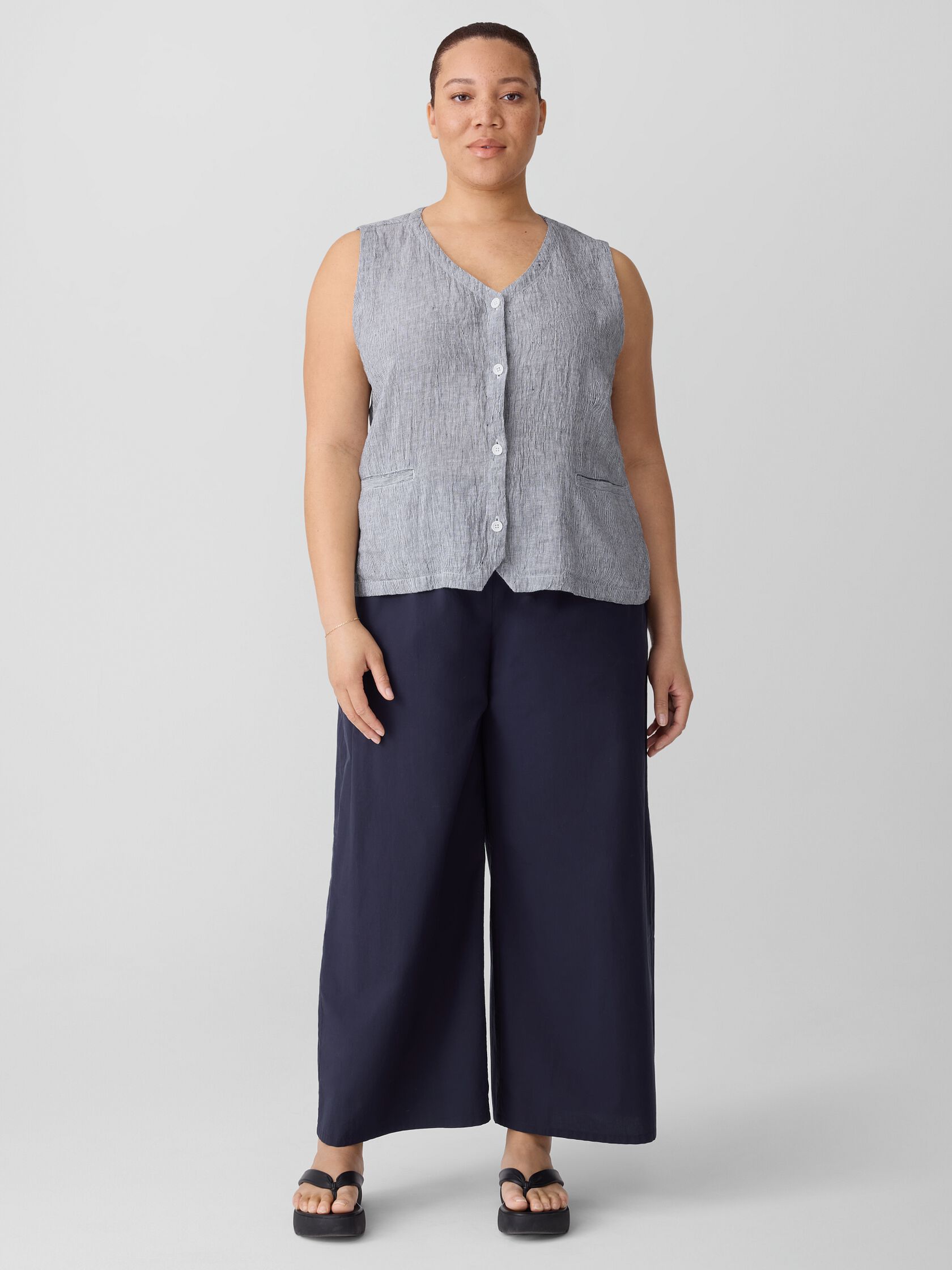 Puckered Organic Linen Stripe Vest