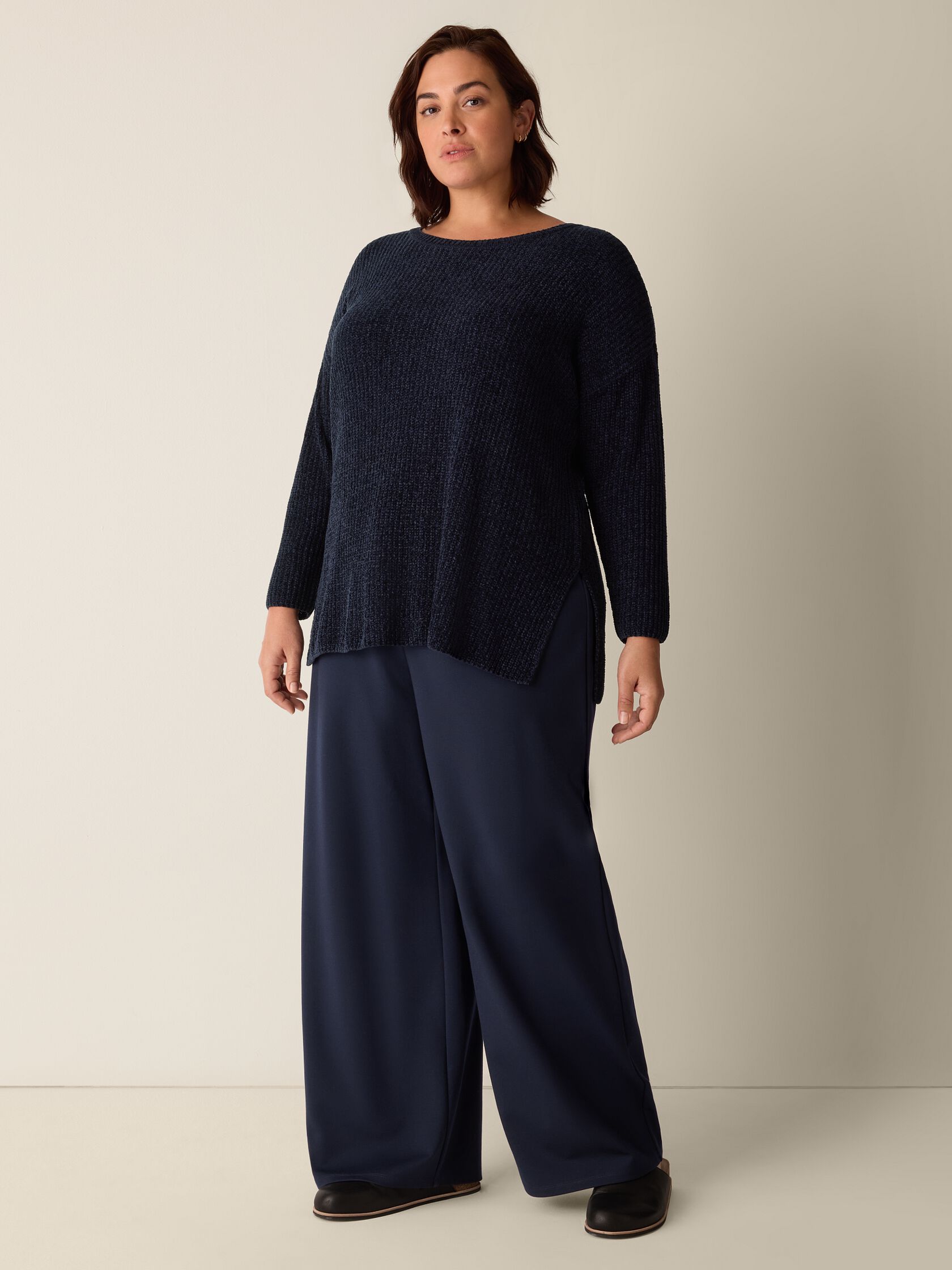 Chenille Blend Jewel Neck Top