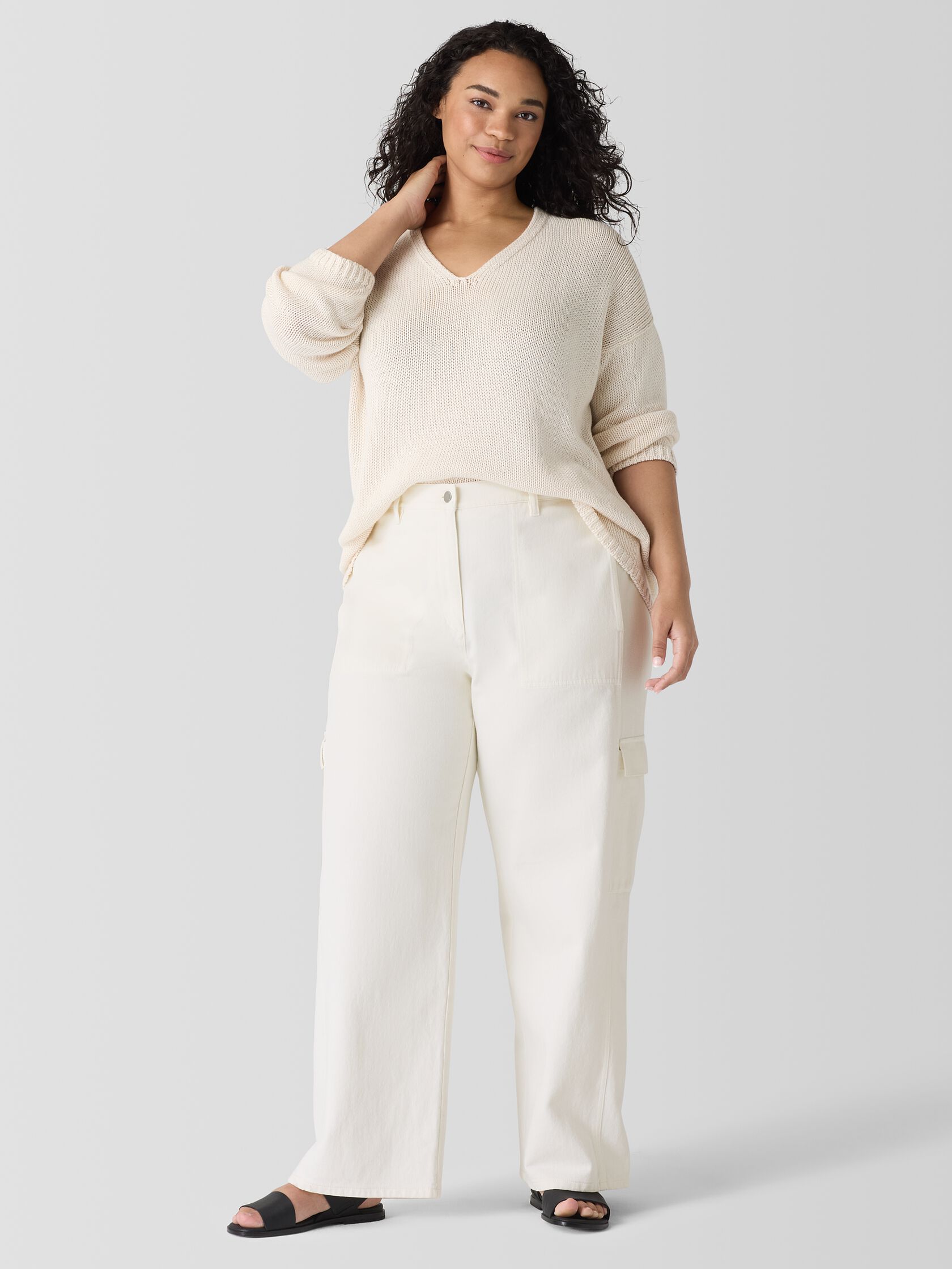Undyed Utility Organic Cotton Wide-Leg Cargo Pant
