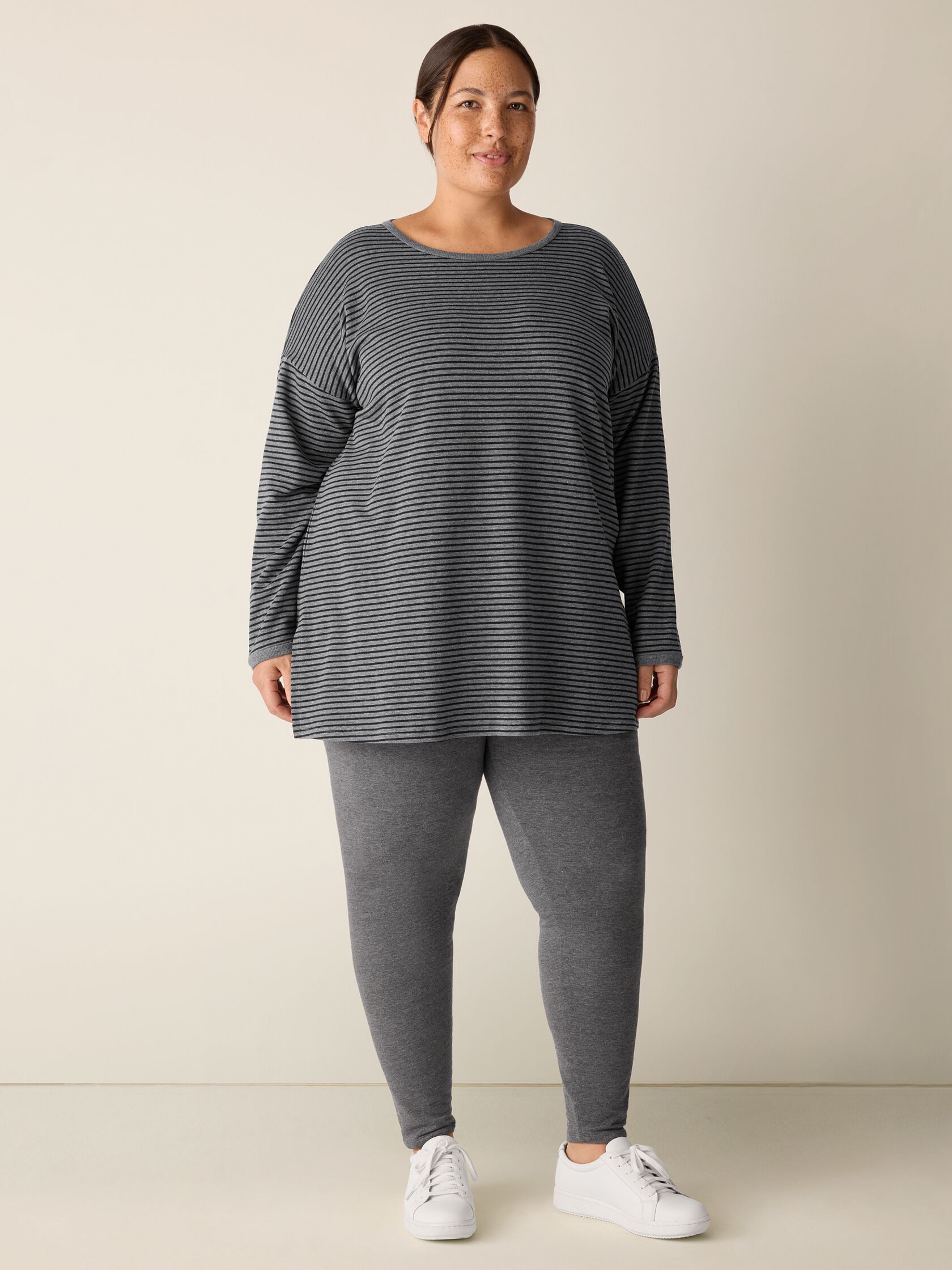 Striped Cozy Brushed Terry Long Box-Top