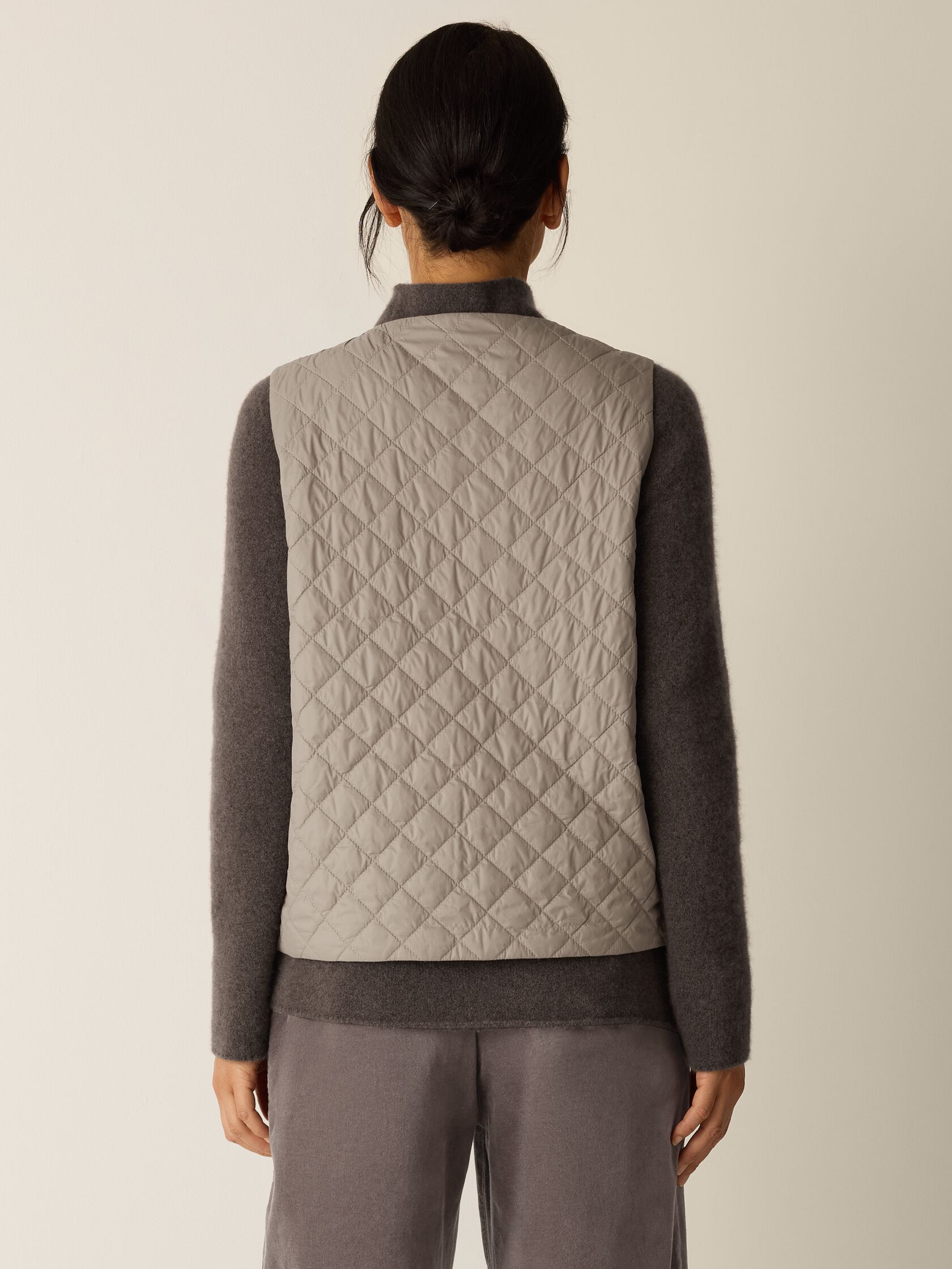 Eggshell Recycled Nylon Quilted V-Neck Vest