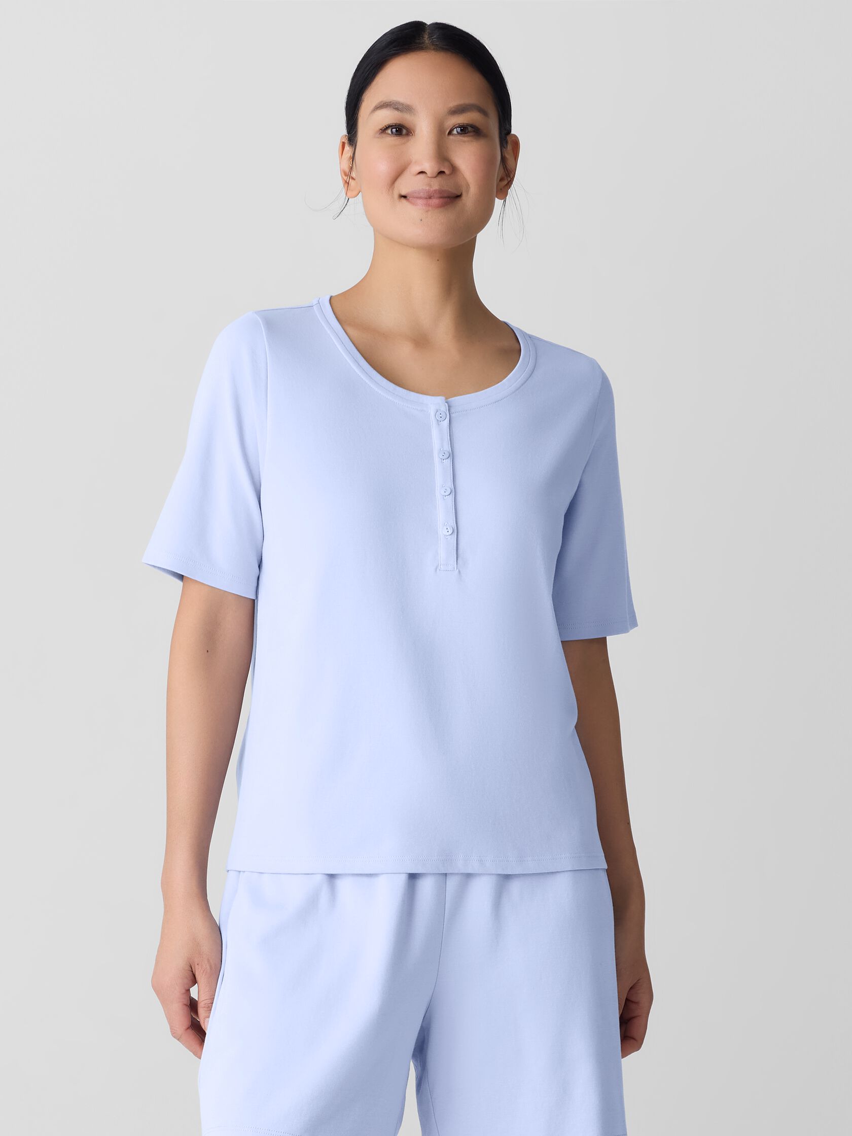 Organic Cotton Interlock Henley Sleep Top