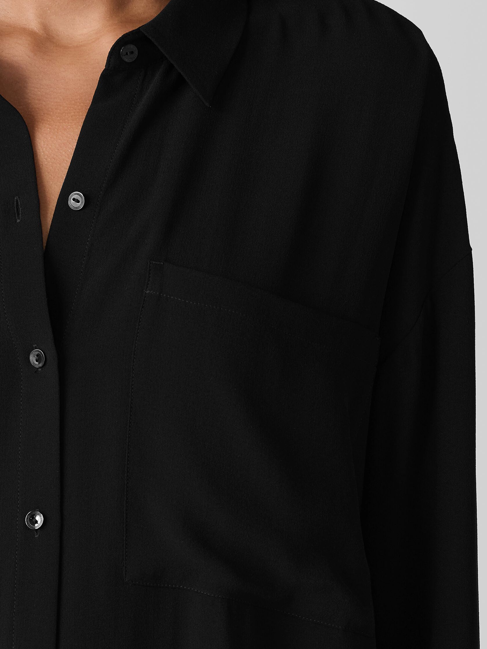 Silk Georgette Crepe Classic Collar Long Shirt