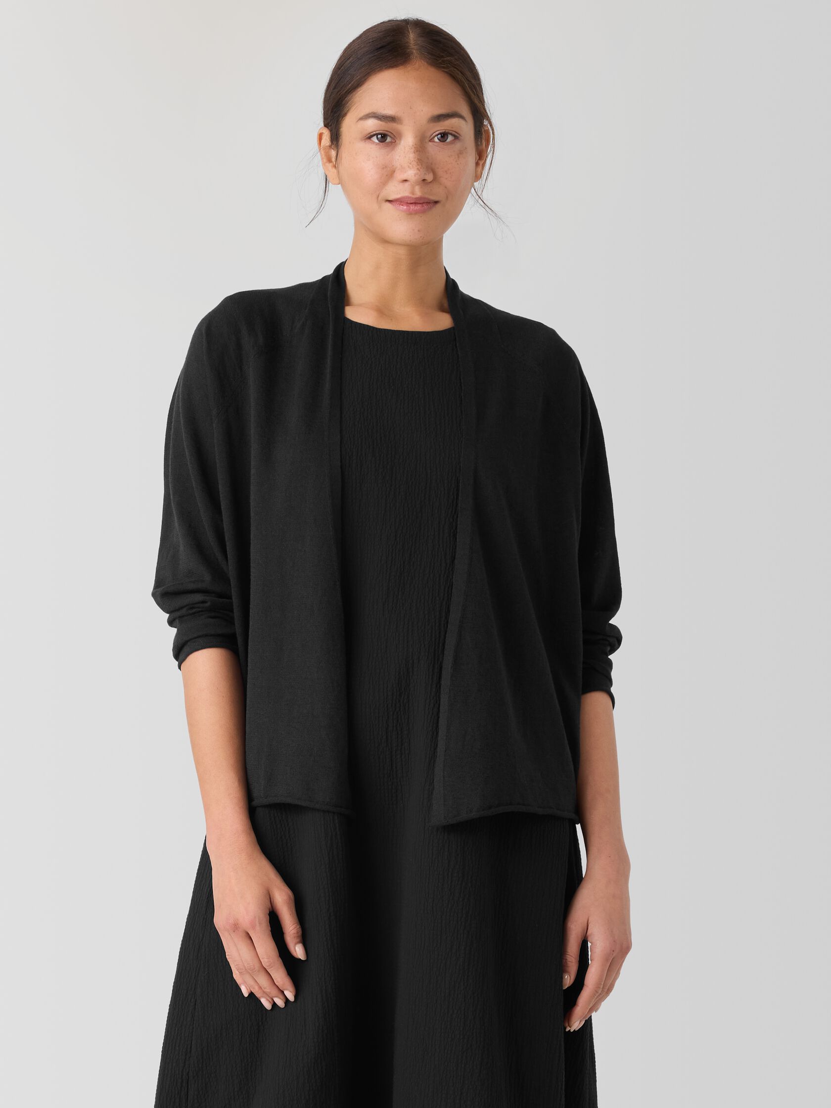 Organic Linen Cotton High Collar Cardigan