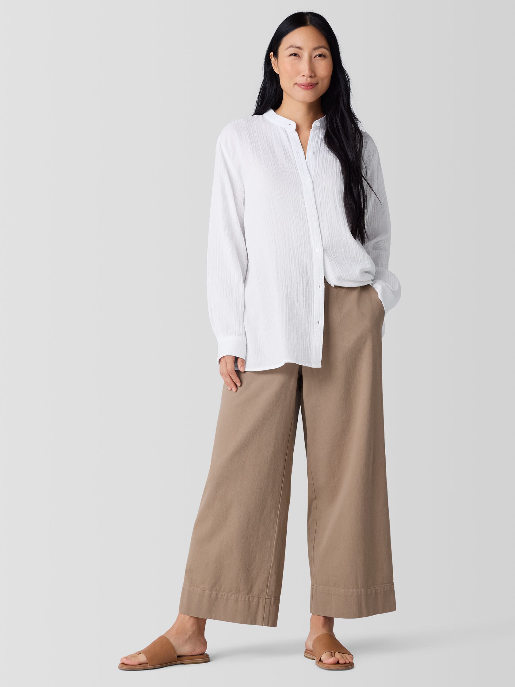 Garment-Dyed Utility Cotton Wide-Leg Pant