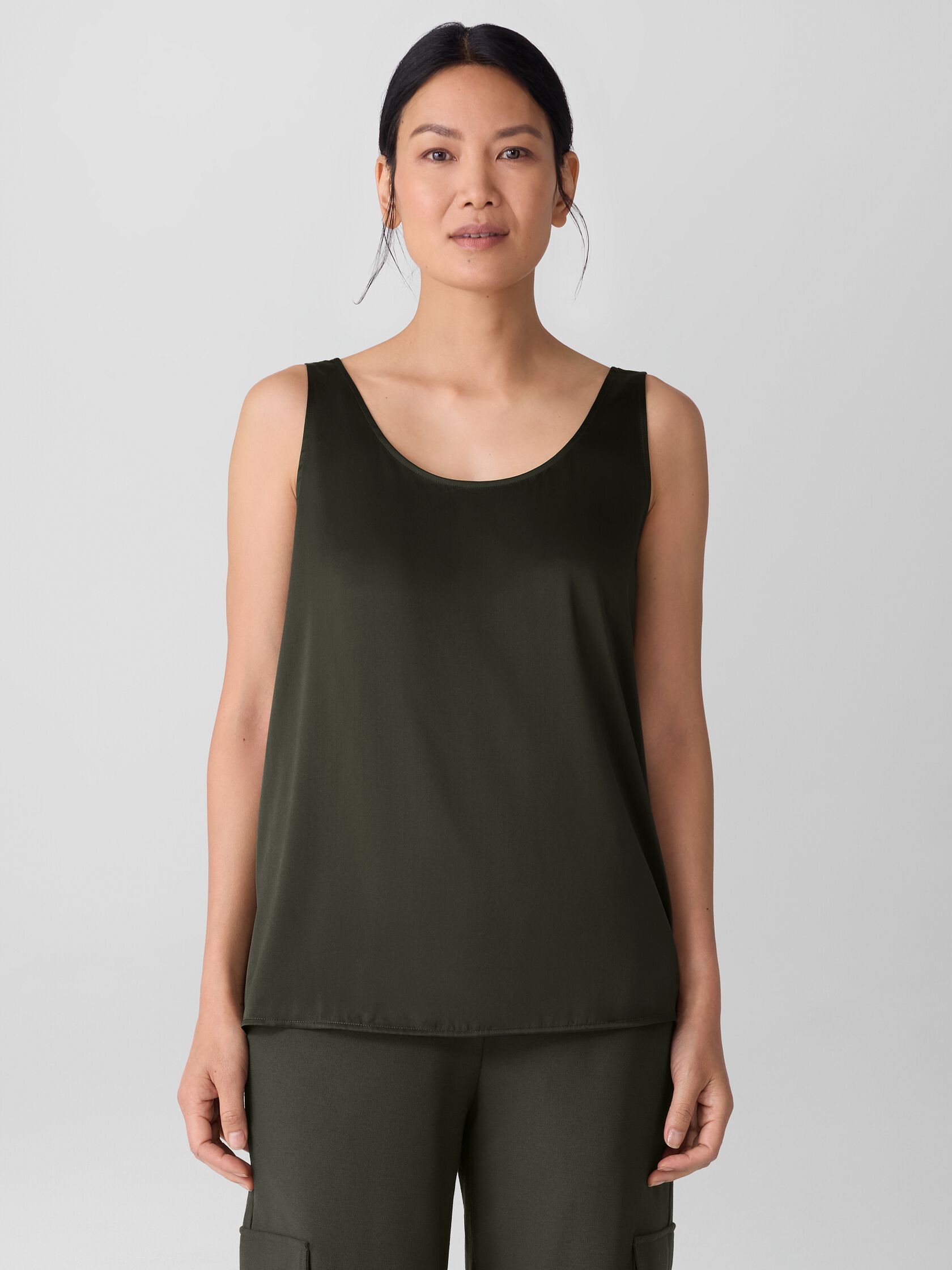 Stretch Silk Charmeuse Scoop Neck Tank
