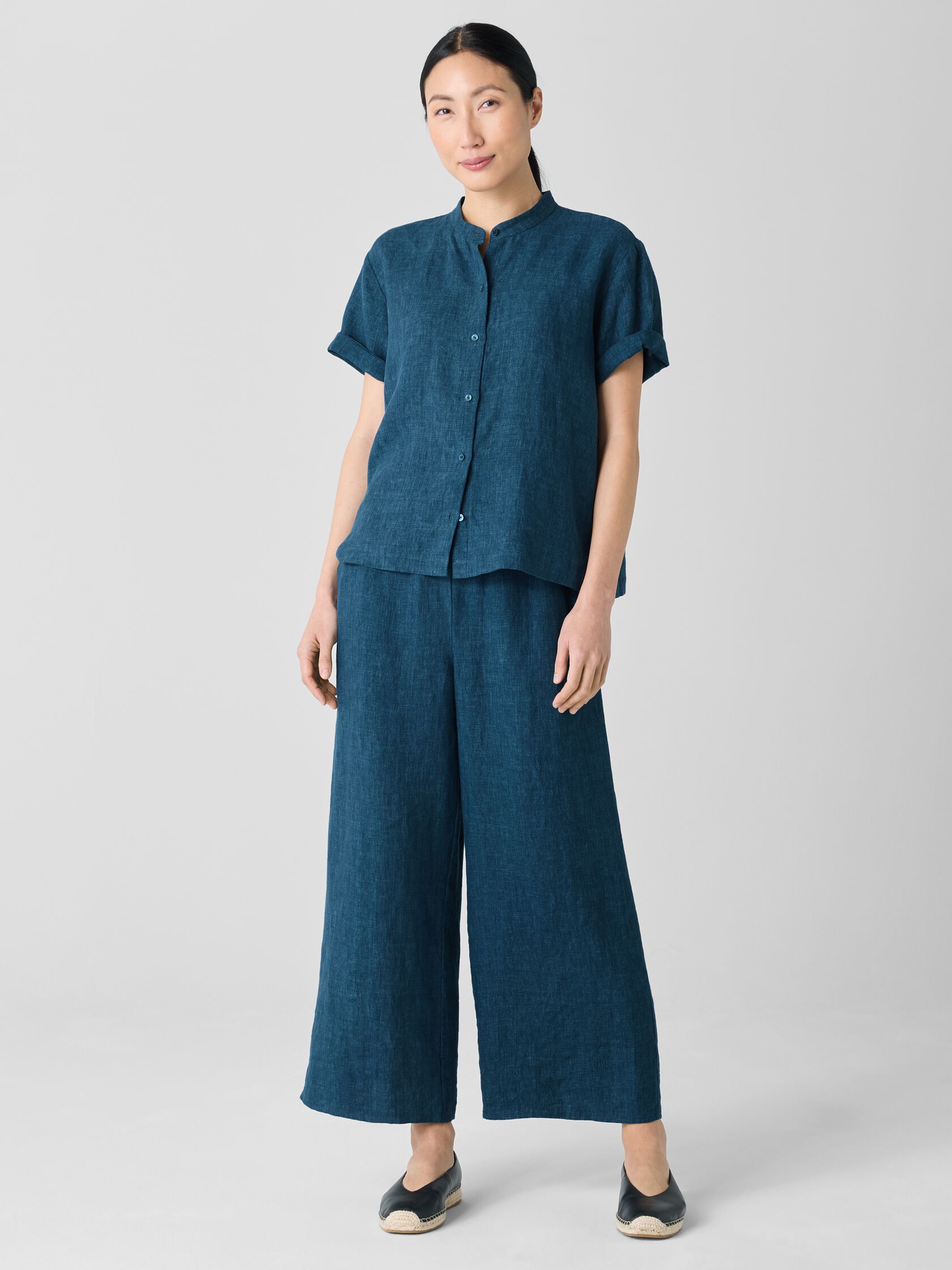 Washed Organic Linen Délavé Wide-Leg Pant