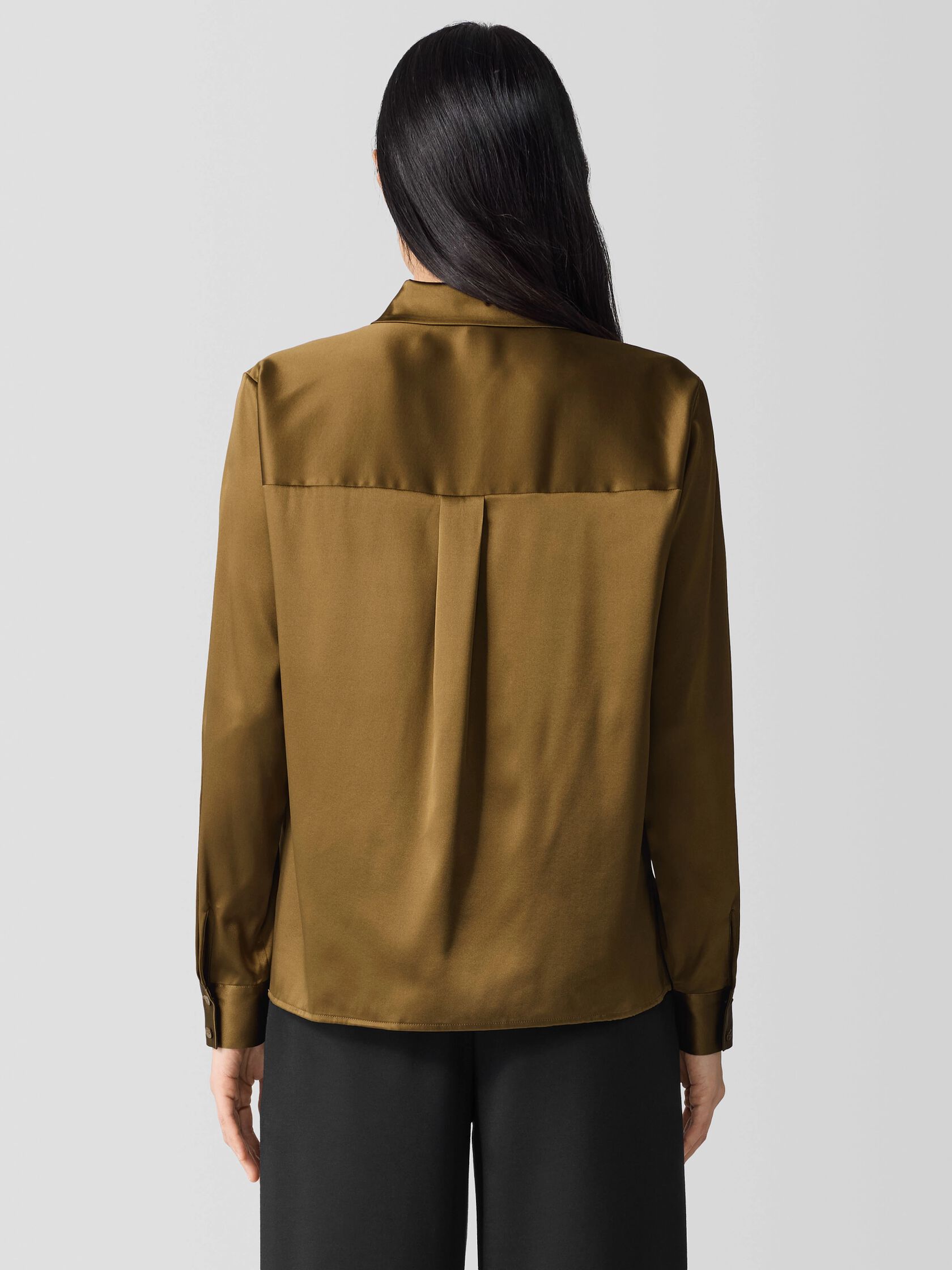 Stretch Silk Charmeuse Classic Collar Shirt