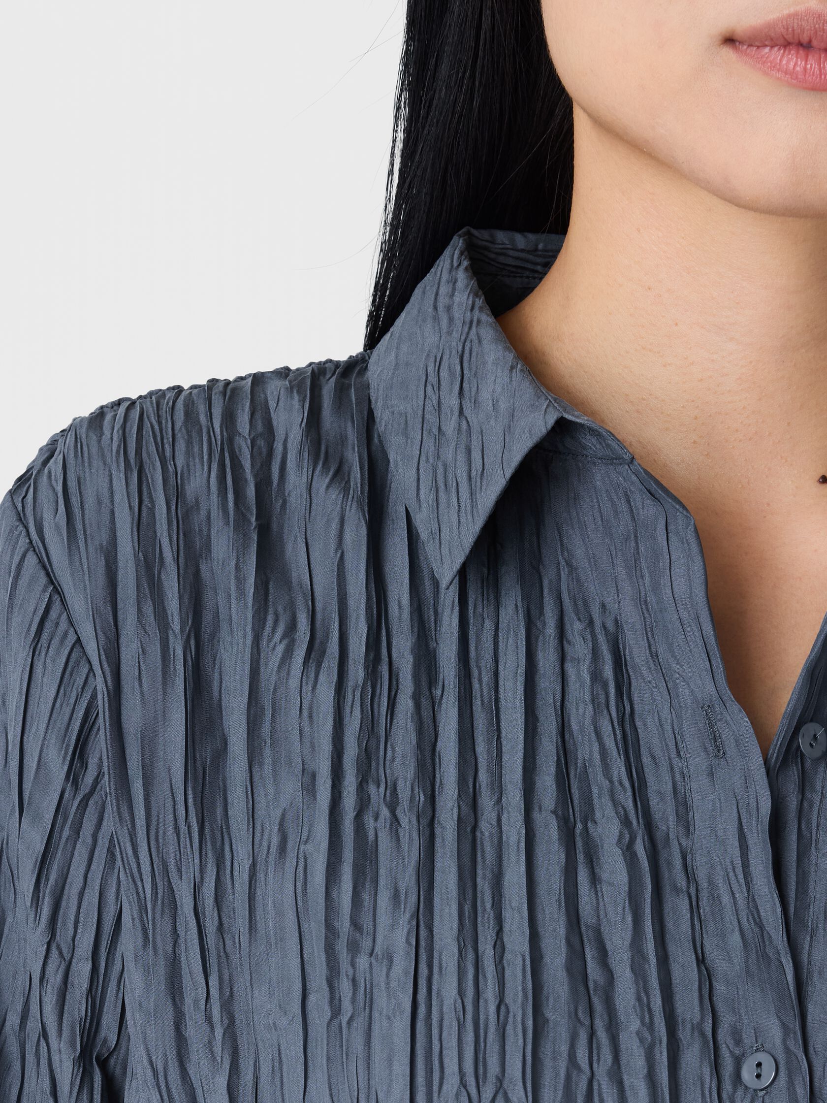 Crinkle Silk Habutai Classic Collar Shirt