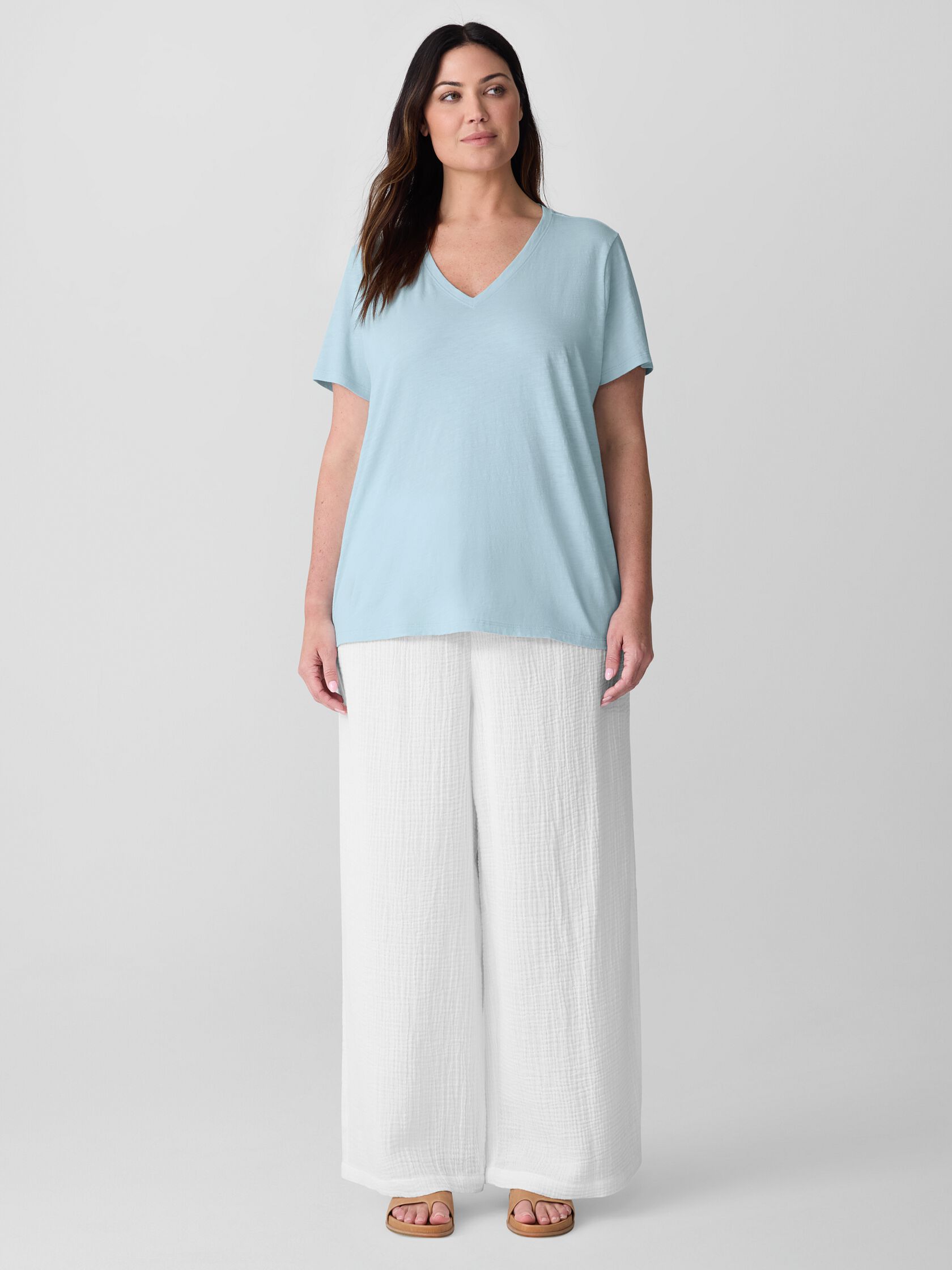 Organic Cotton Slubby Jersey V-Neck Tee