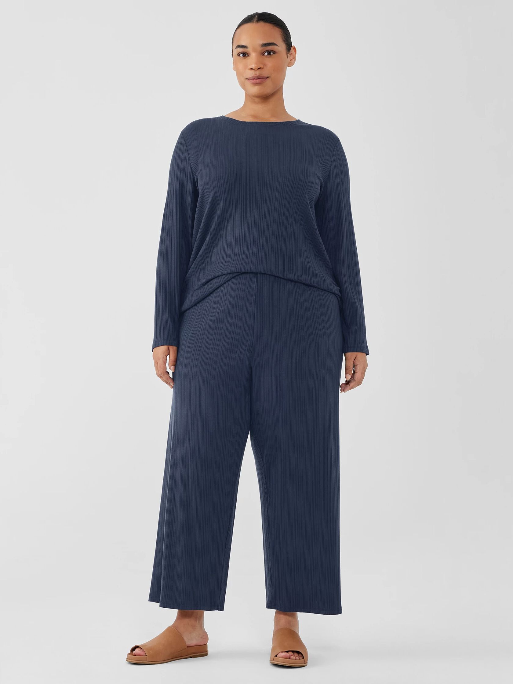 Variegated Rib Knit Wide-Leg Pant