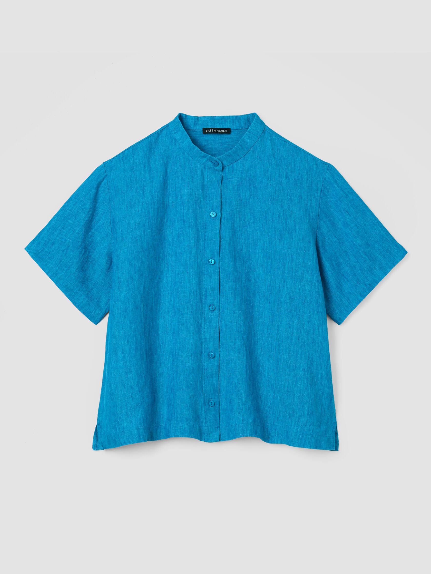 Washed Organic Linen Délavé Band Collar Shirt