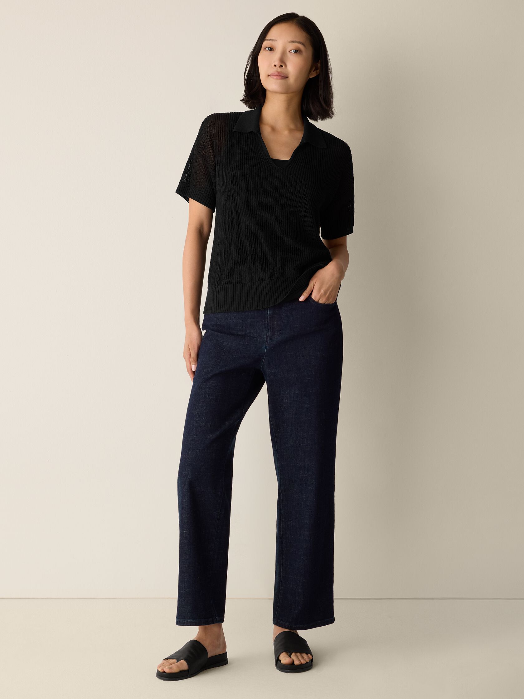 Cotton Silk Cord Split Neck Top