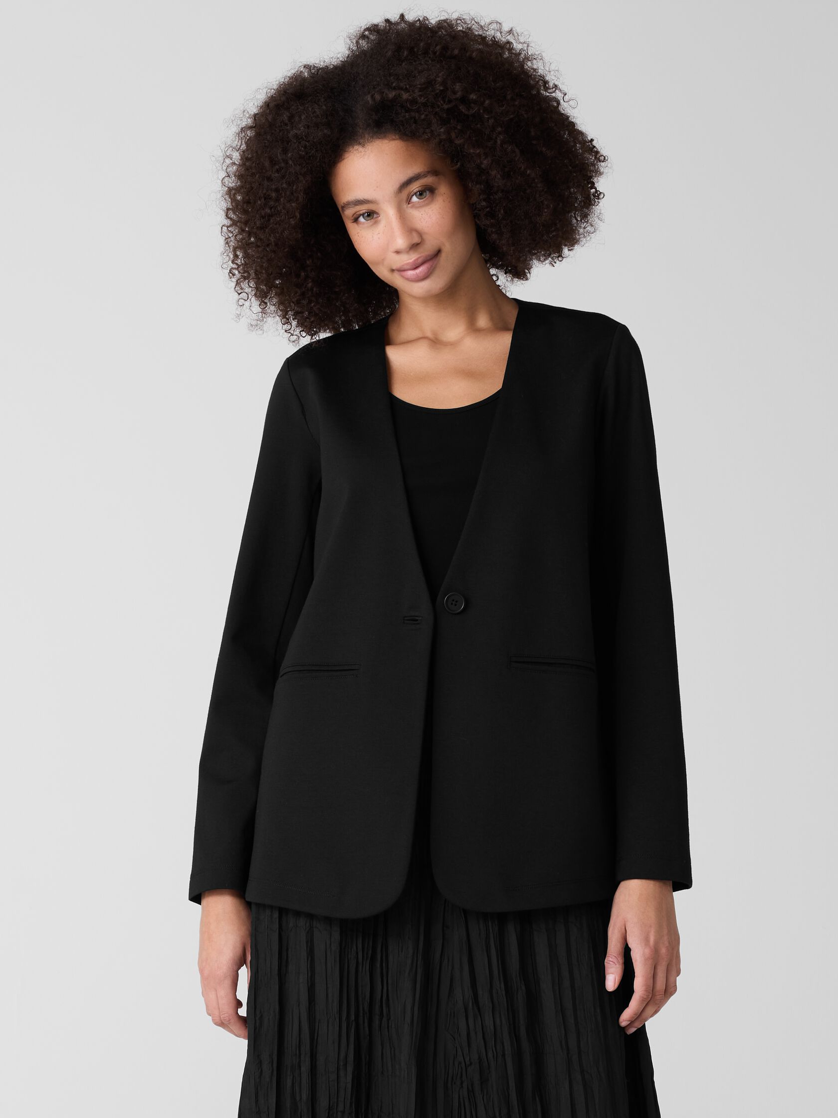Cotton Blend Ponte V-Neck Blazer